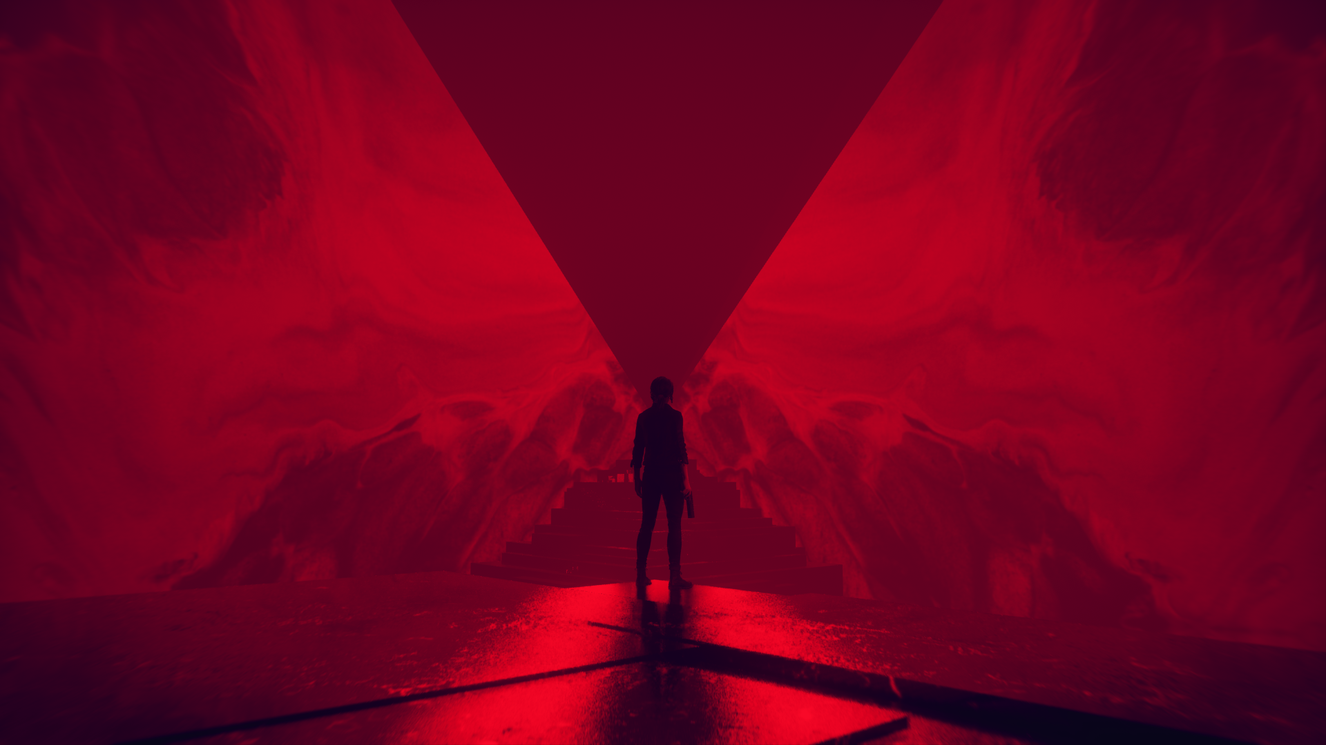 Jesse Faden in a red abstract environment HD Wallpaper