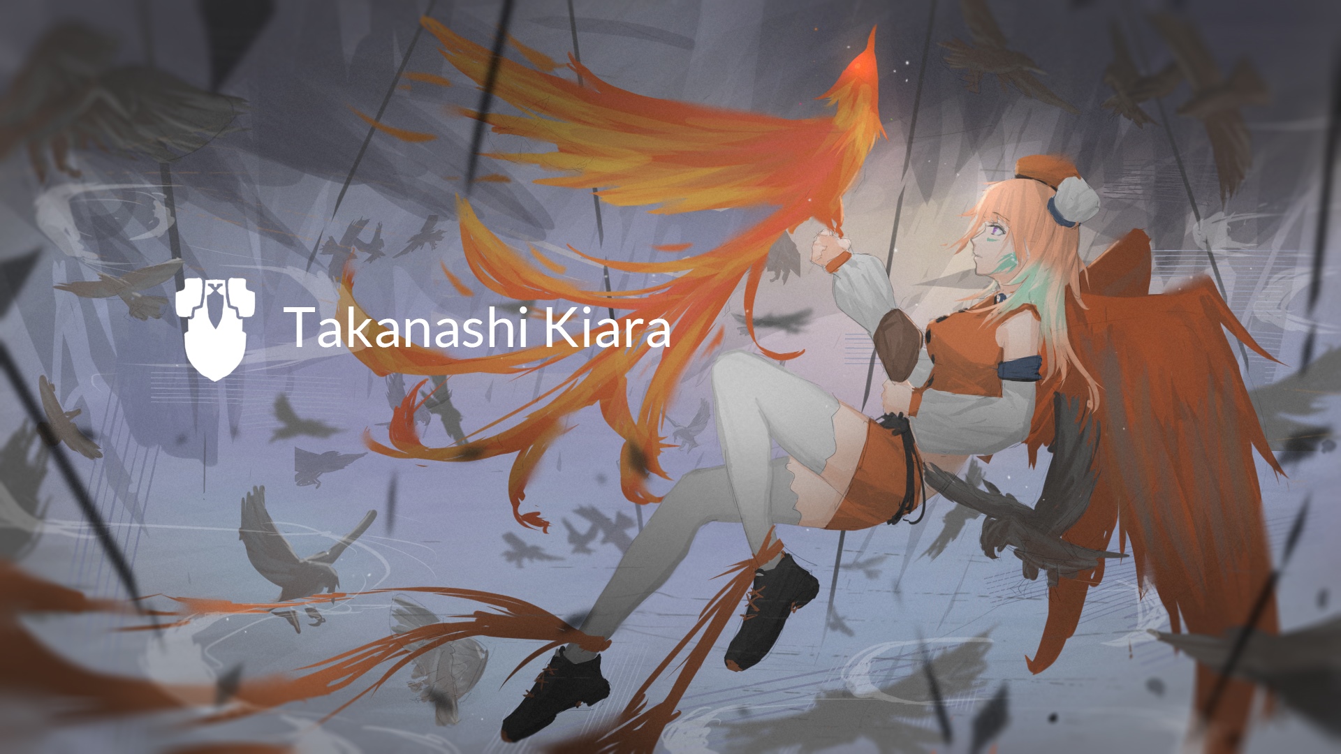 Takanashi Kiara with a phoenix and birds HD Wallpaper