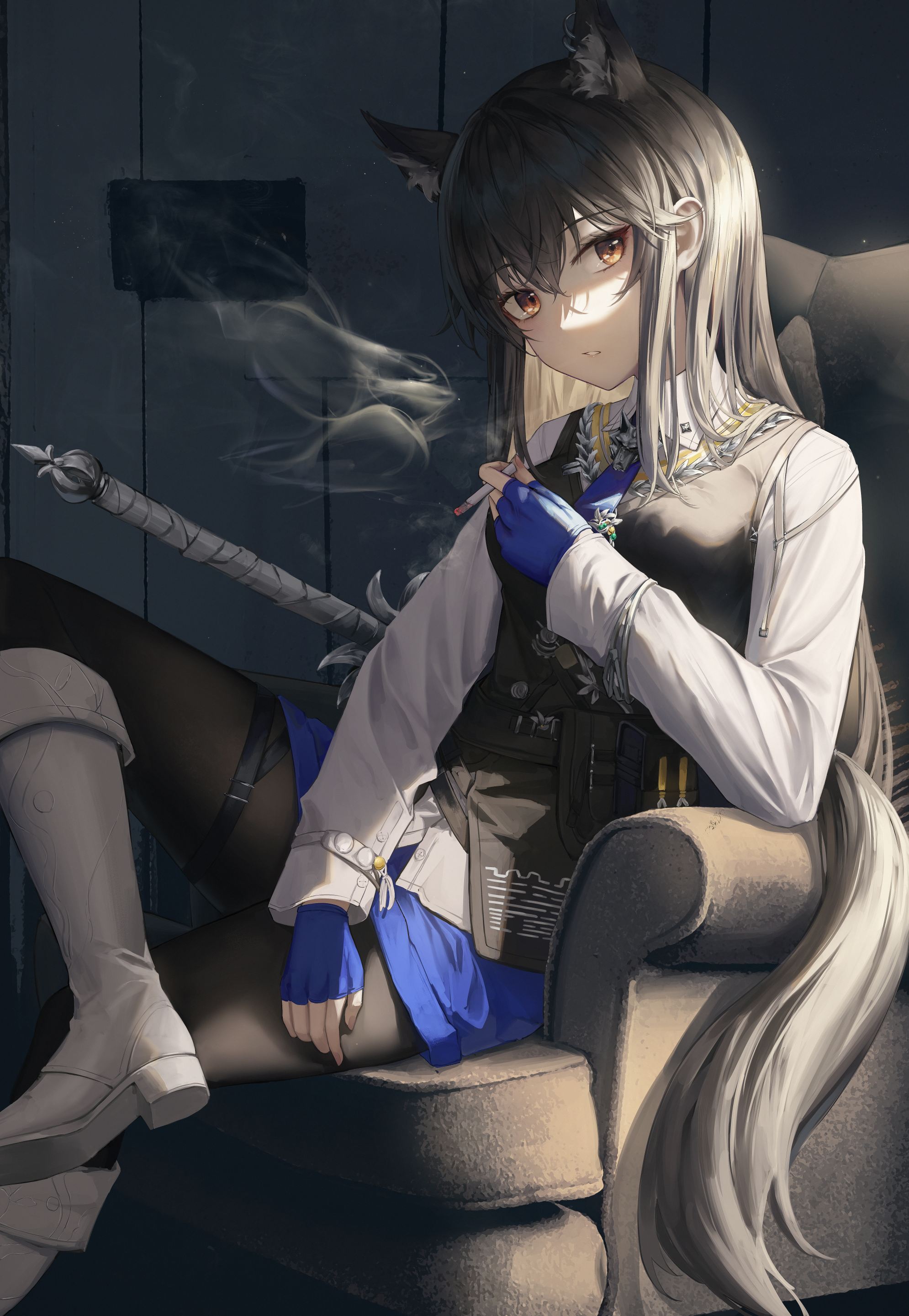 Texas smoking in a chair from Arknights HD Phone Wallpaper