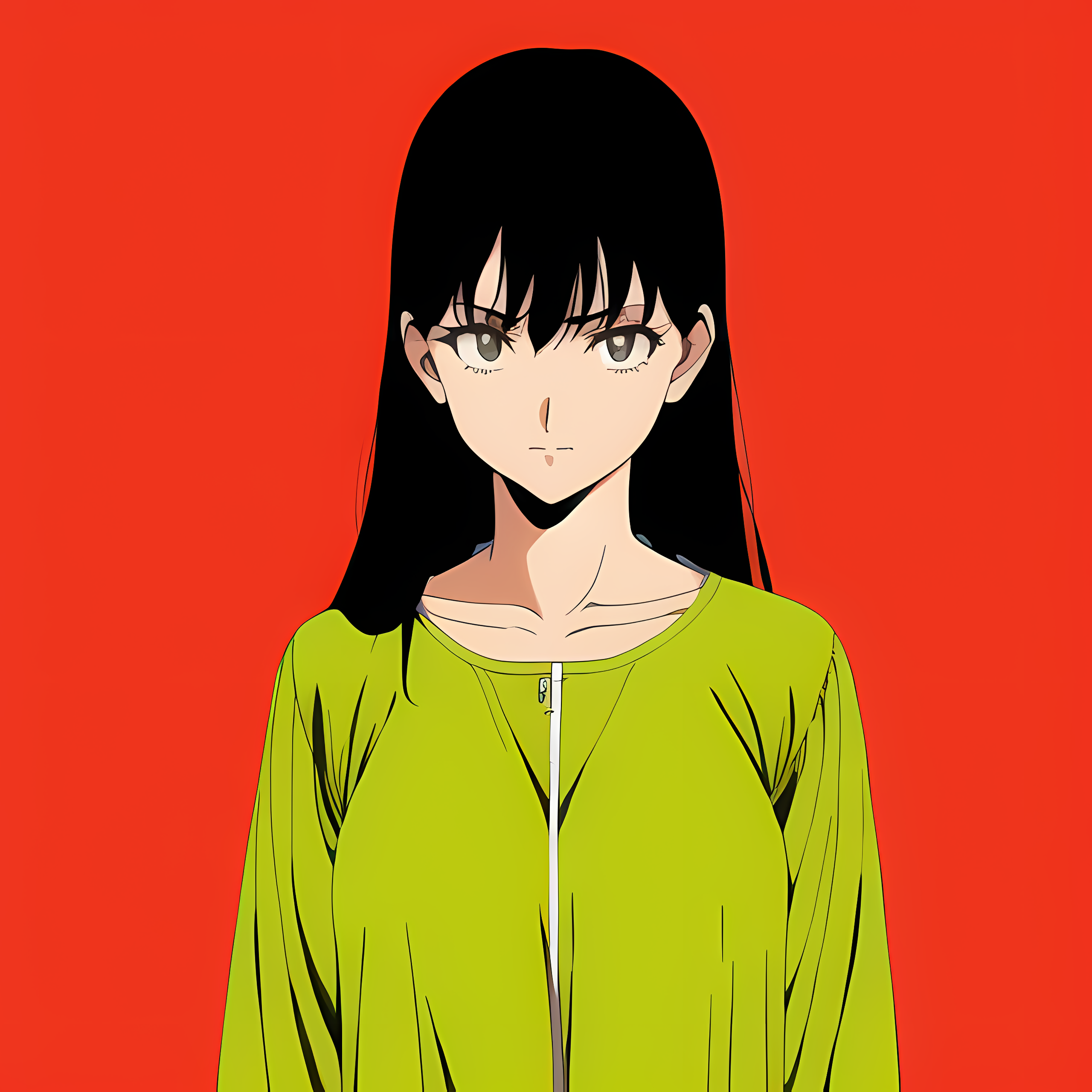 Anime girl with black hair on red background HD Wallpaper