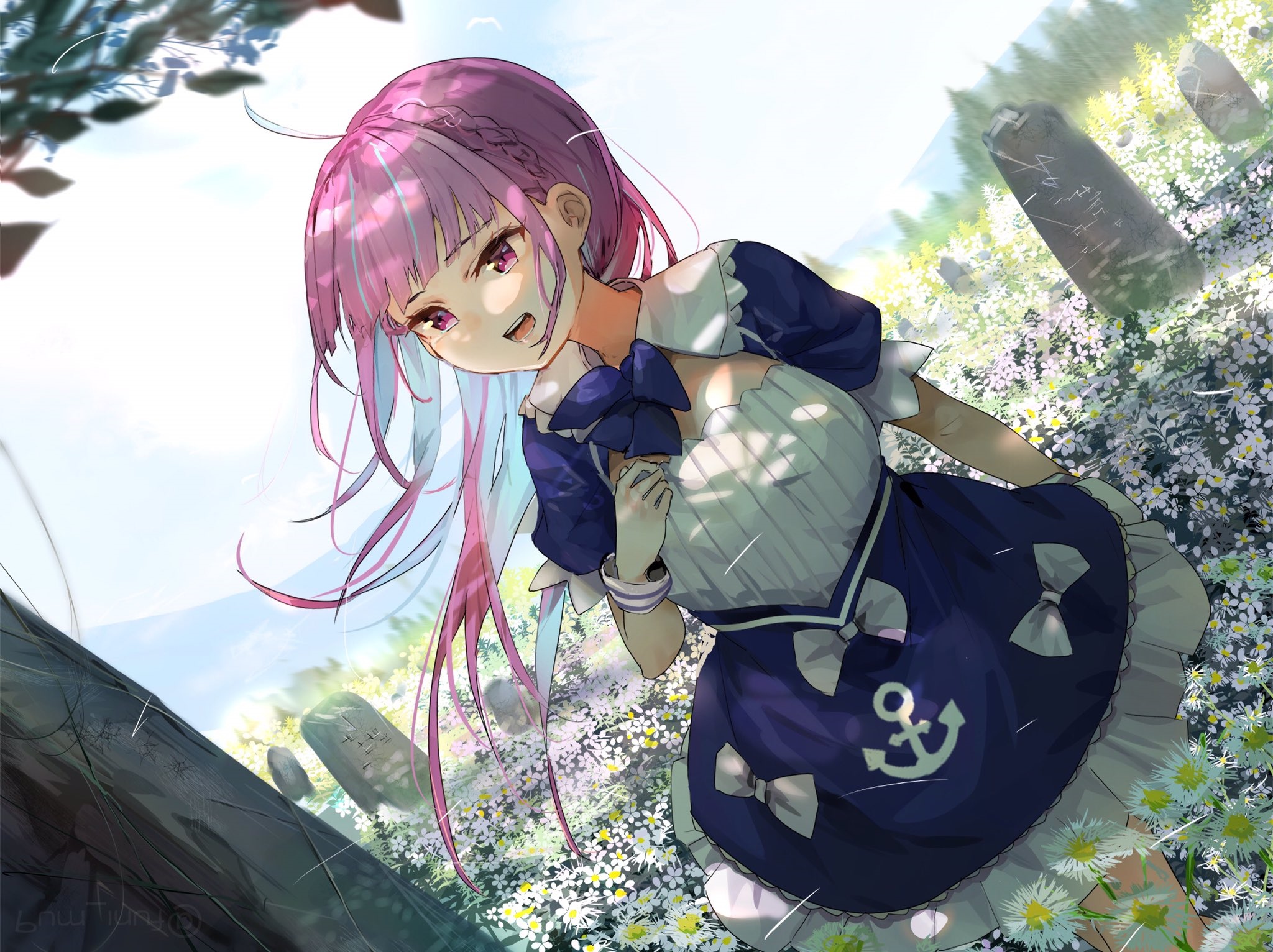 Minato Aqua in a Maid Outfit in a Graveyard HD Wallpaper