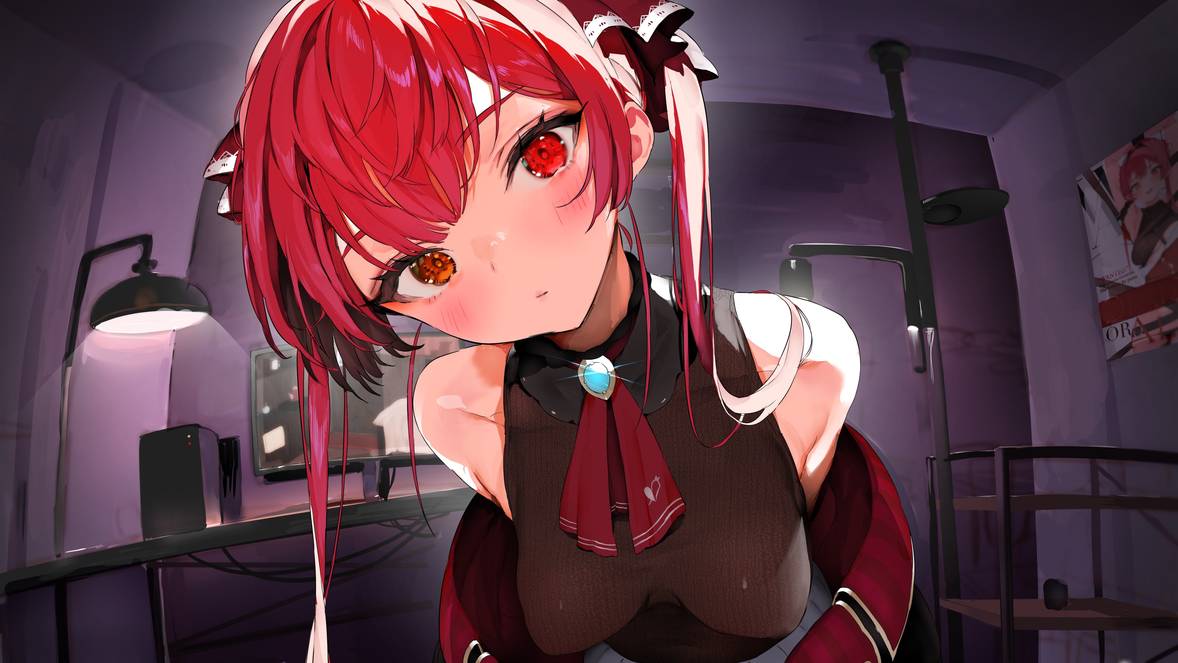 Houshou Marine with red eyes and blushing HD Wallpaper