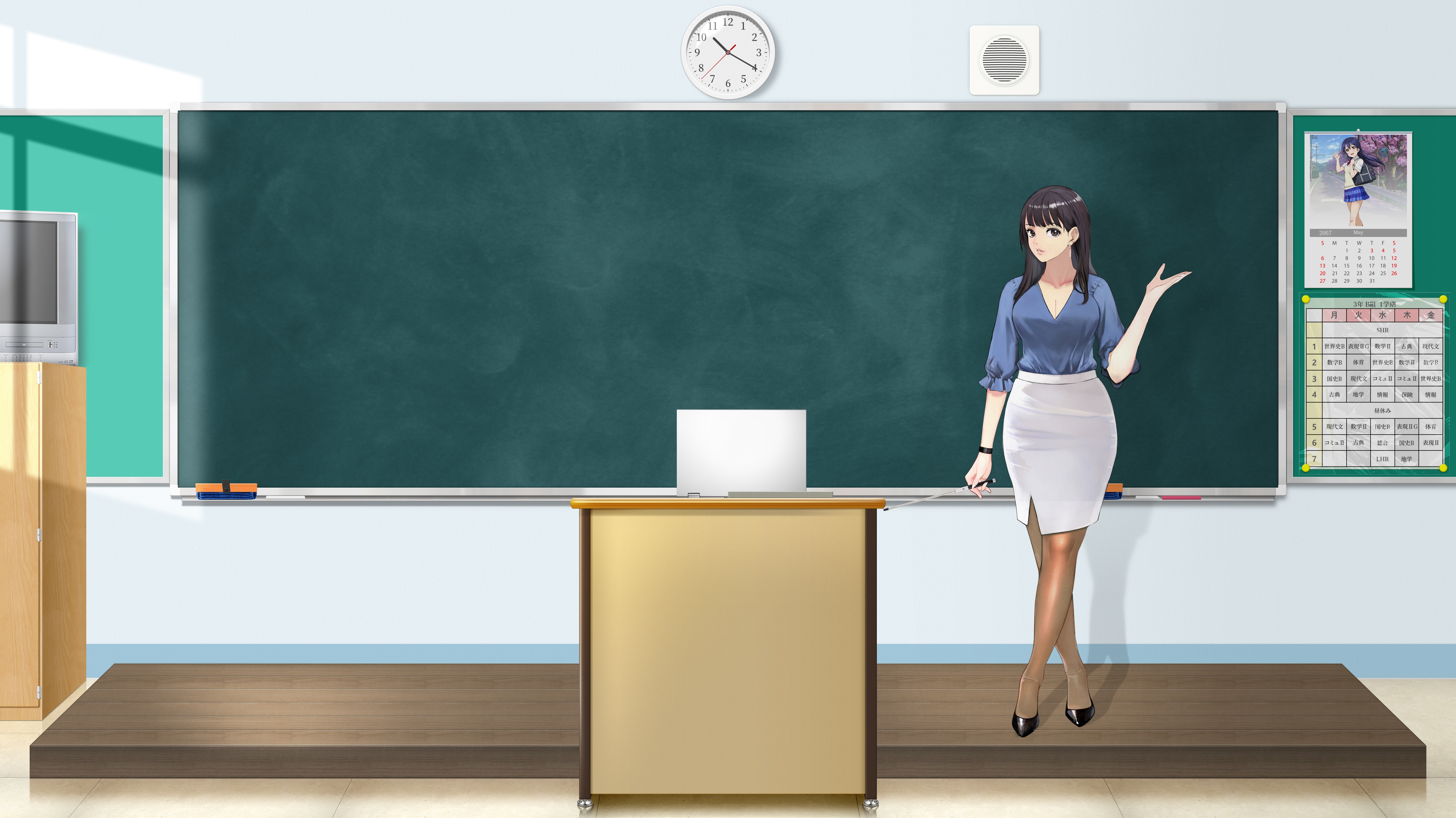 Classroom with a teacher and chalkboard HD Wallpaper