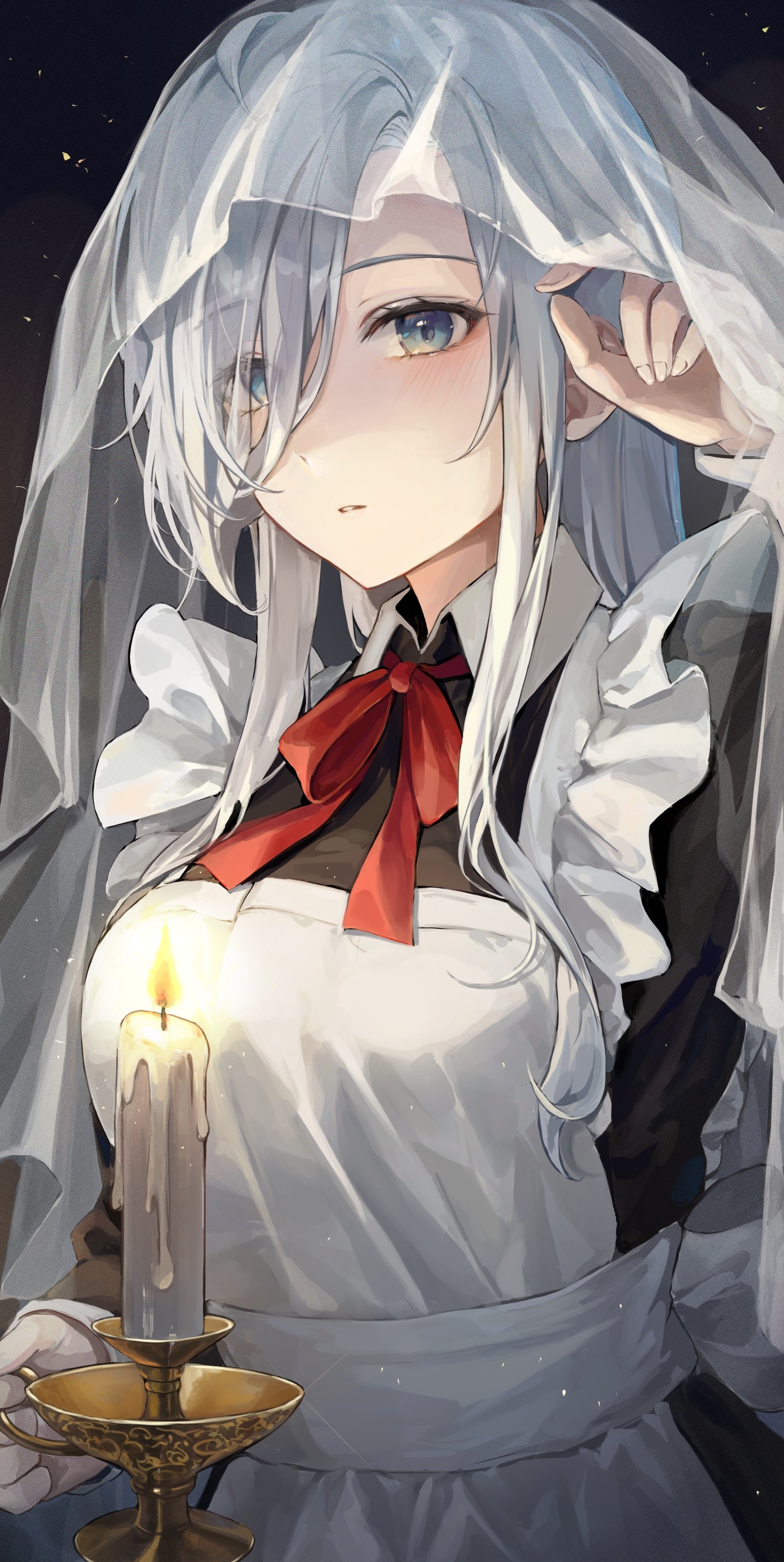 Maid Shenhe holding a candle with a veil HD Phone Wallpaper