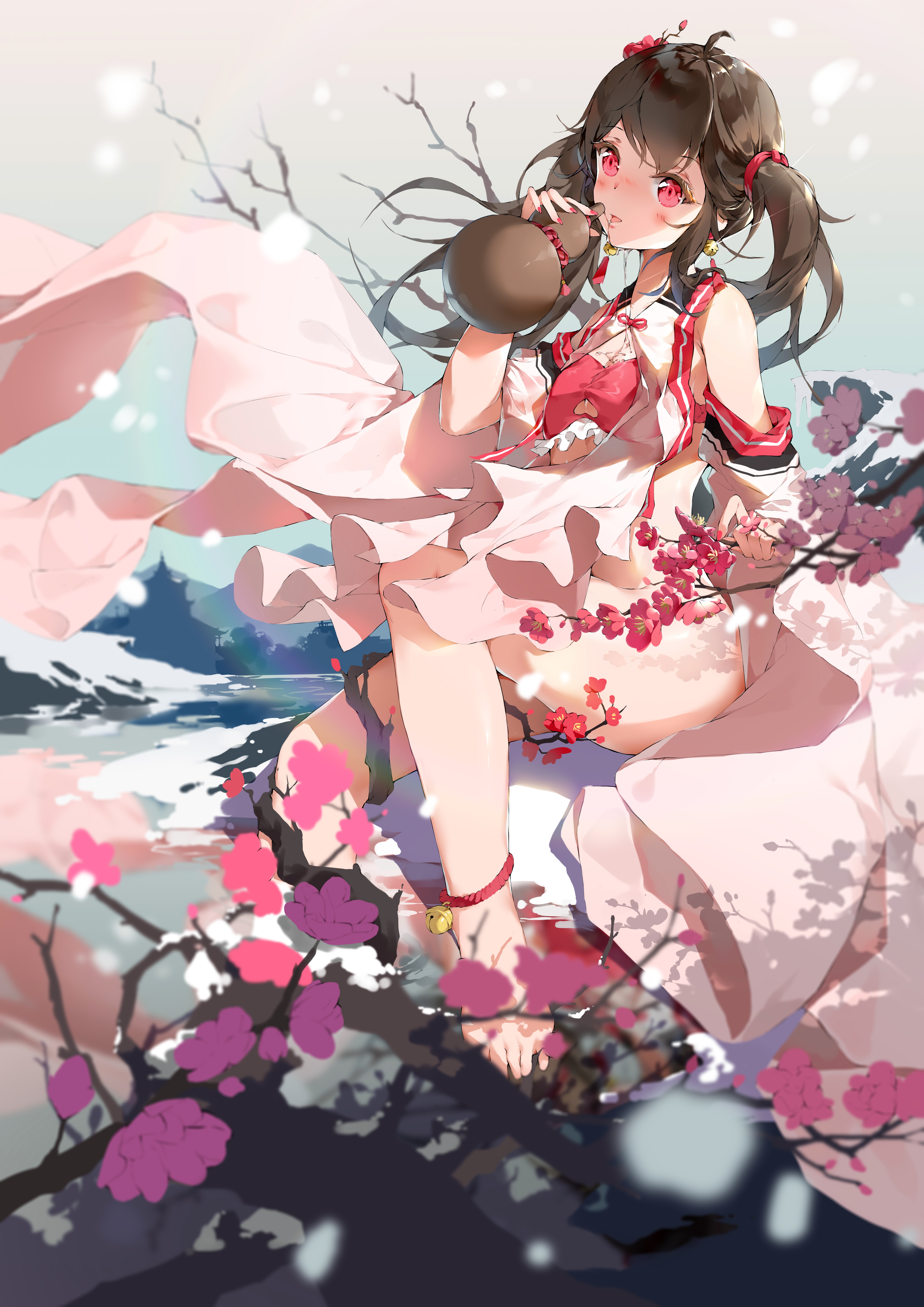 4K Bodhi Wushushenghua girl with plum blossoms HD Phone Wallpaper