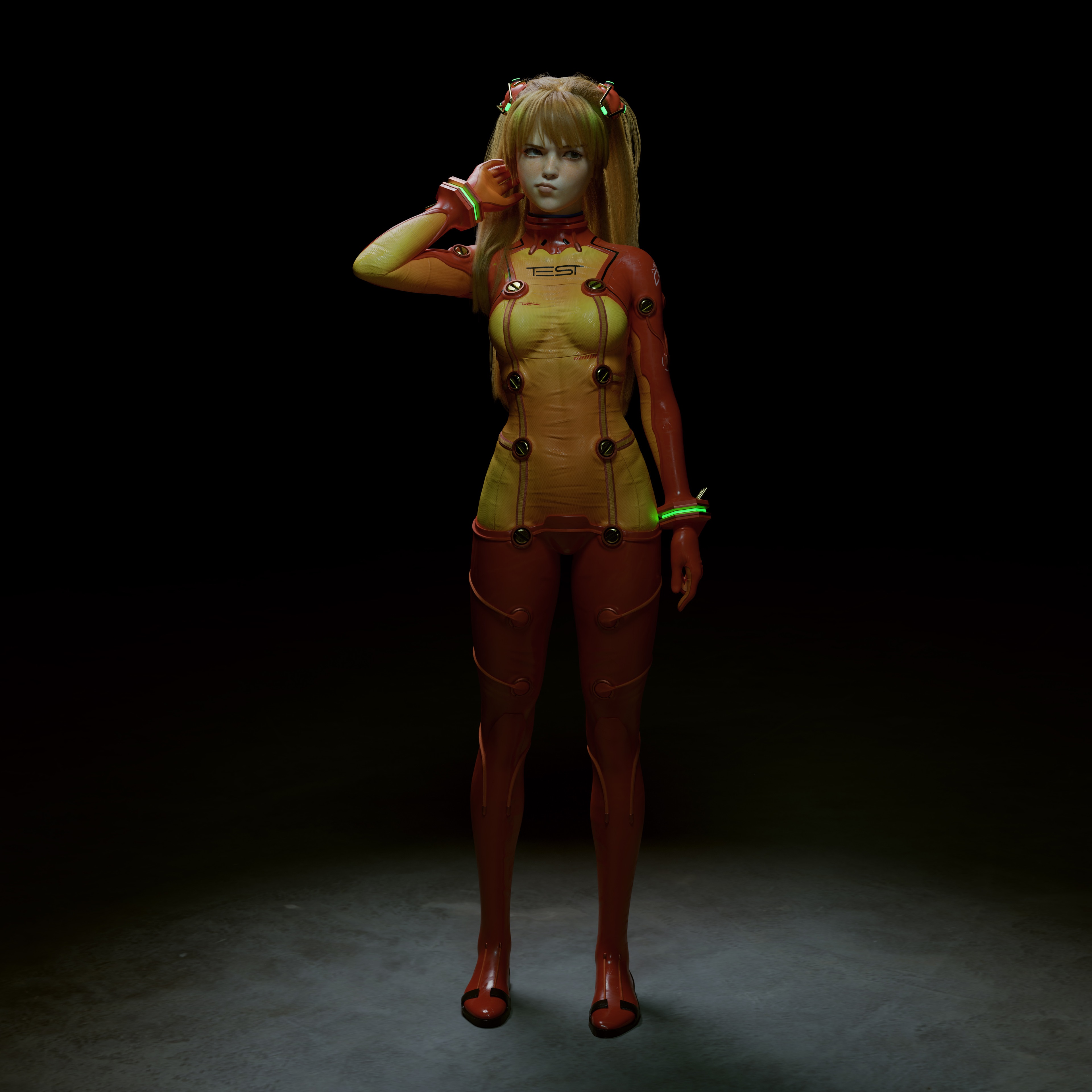 Asuka Langley Soryu in a red and yellow bodysuit HD Wallpaper