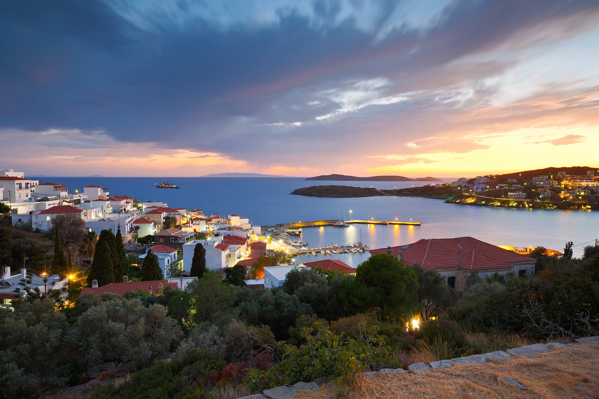 Town on Andros Island at sunset HD Wallpaper