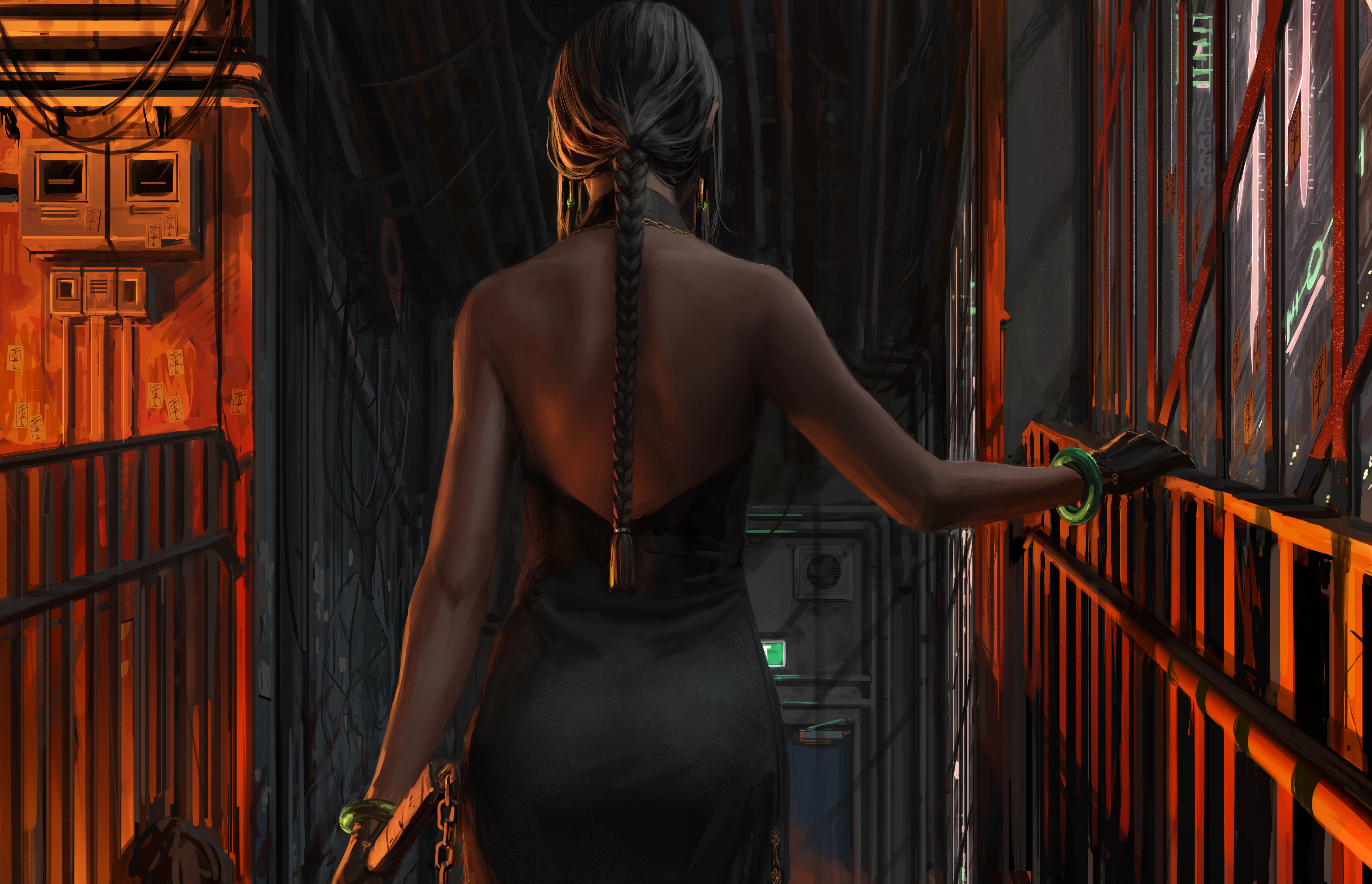 4K Concept Art of a Woman in a Black Dress HD Wallpaper