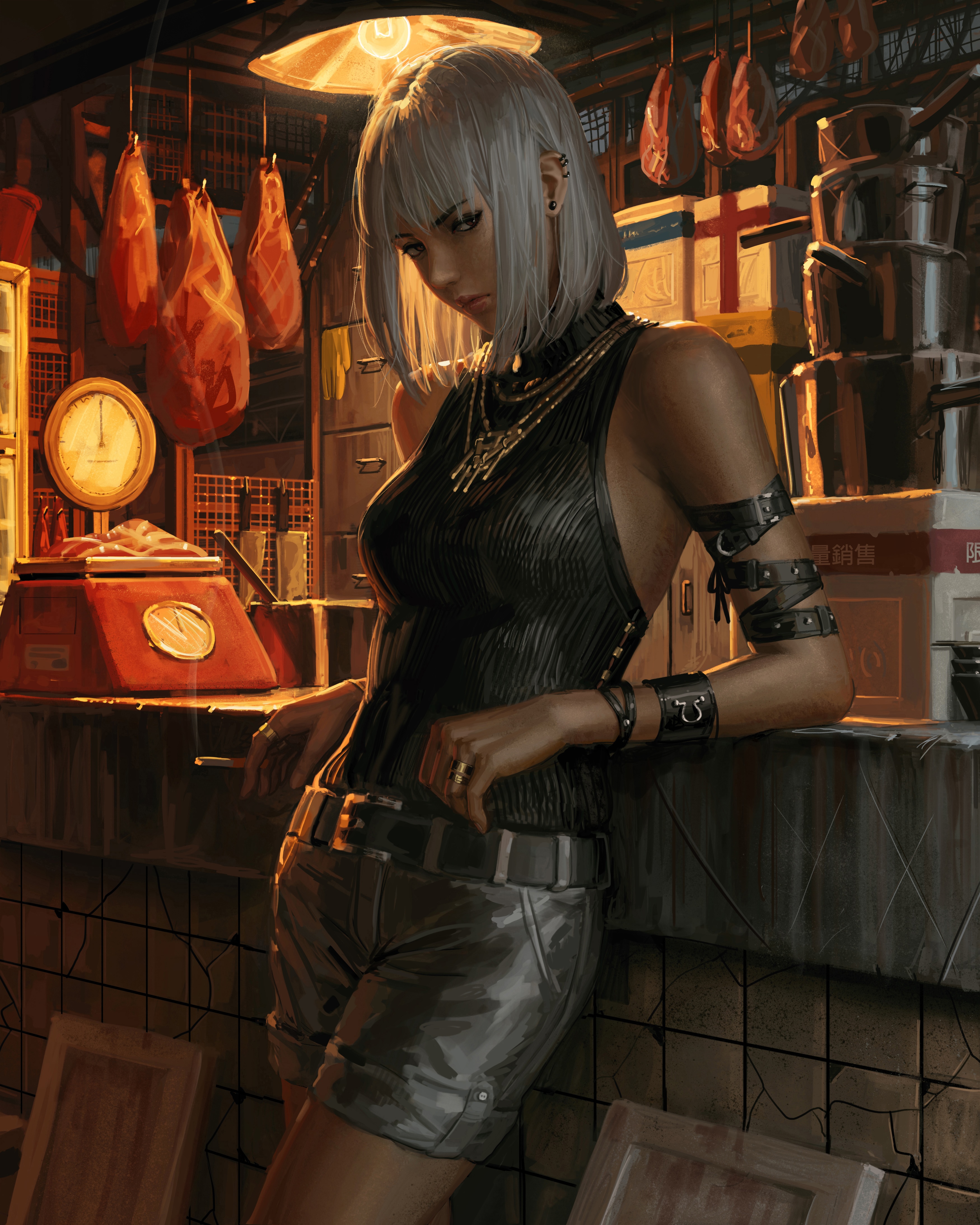 Market scene with a woman by GUWEIZ HD Phone Wallpaper