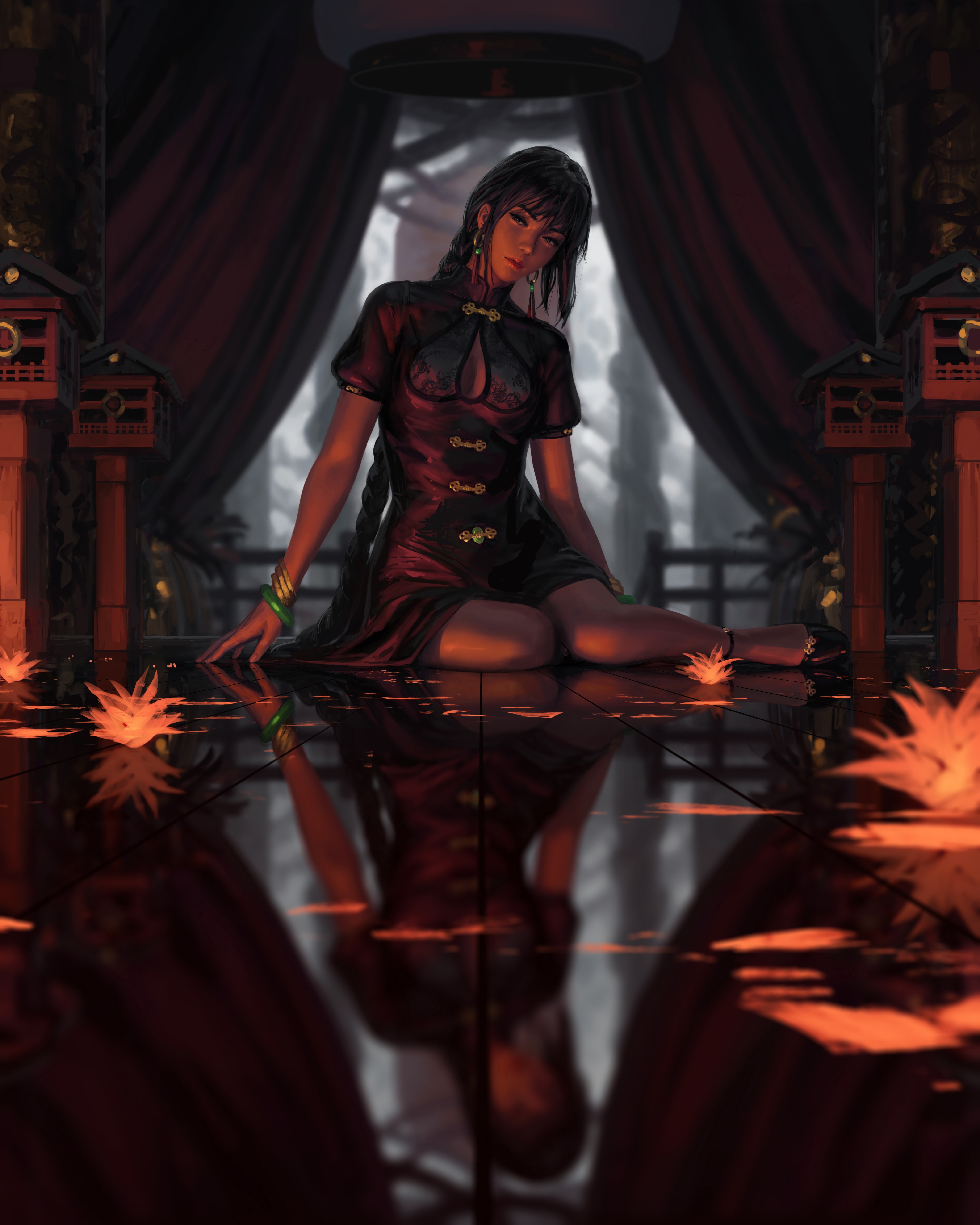 4K Fantasy Art of a Woman in Cheongsam HD Phone Wallpaper