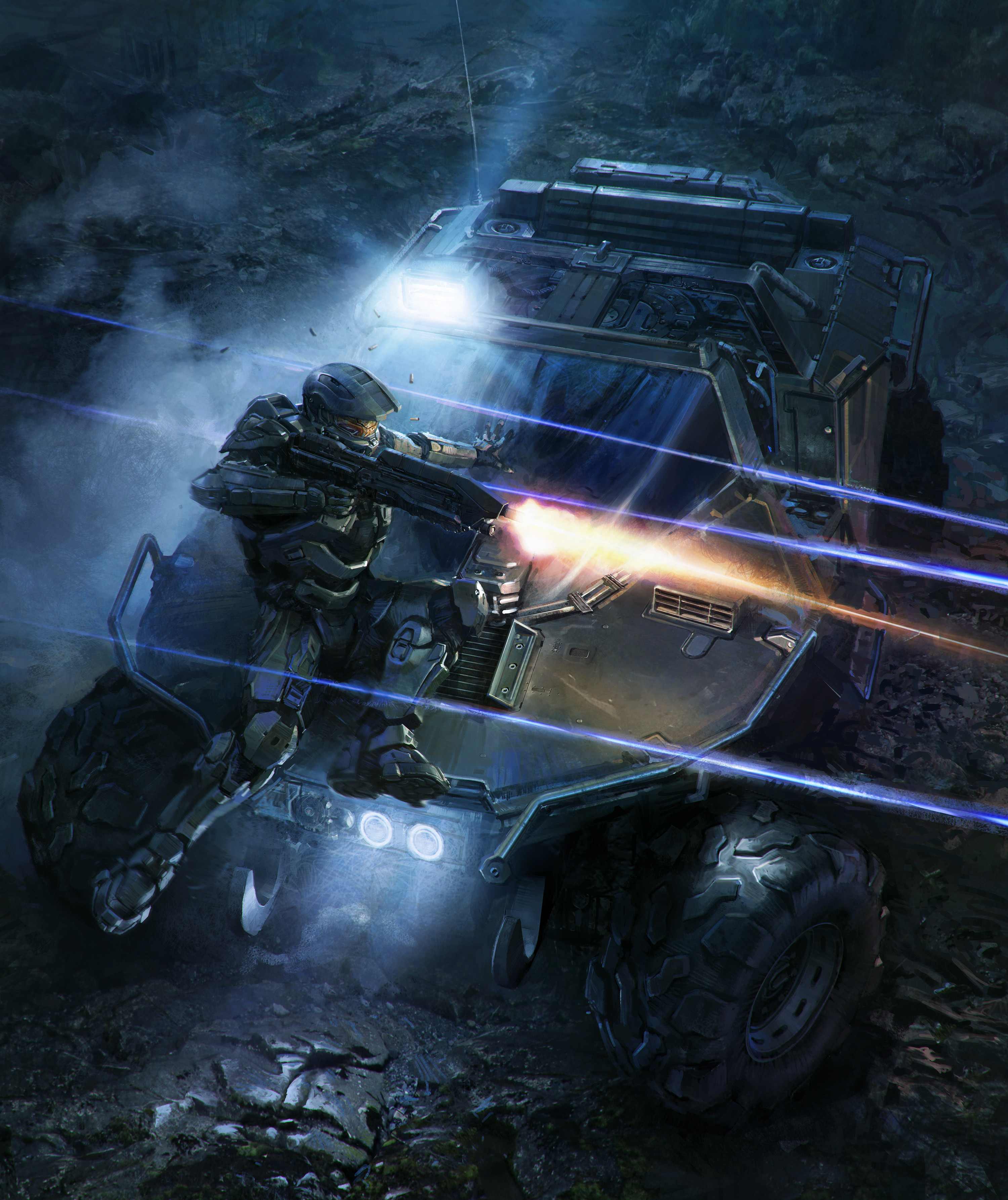 Master Chief firing from a Warthog in Halo HD Phone Wallpaper