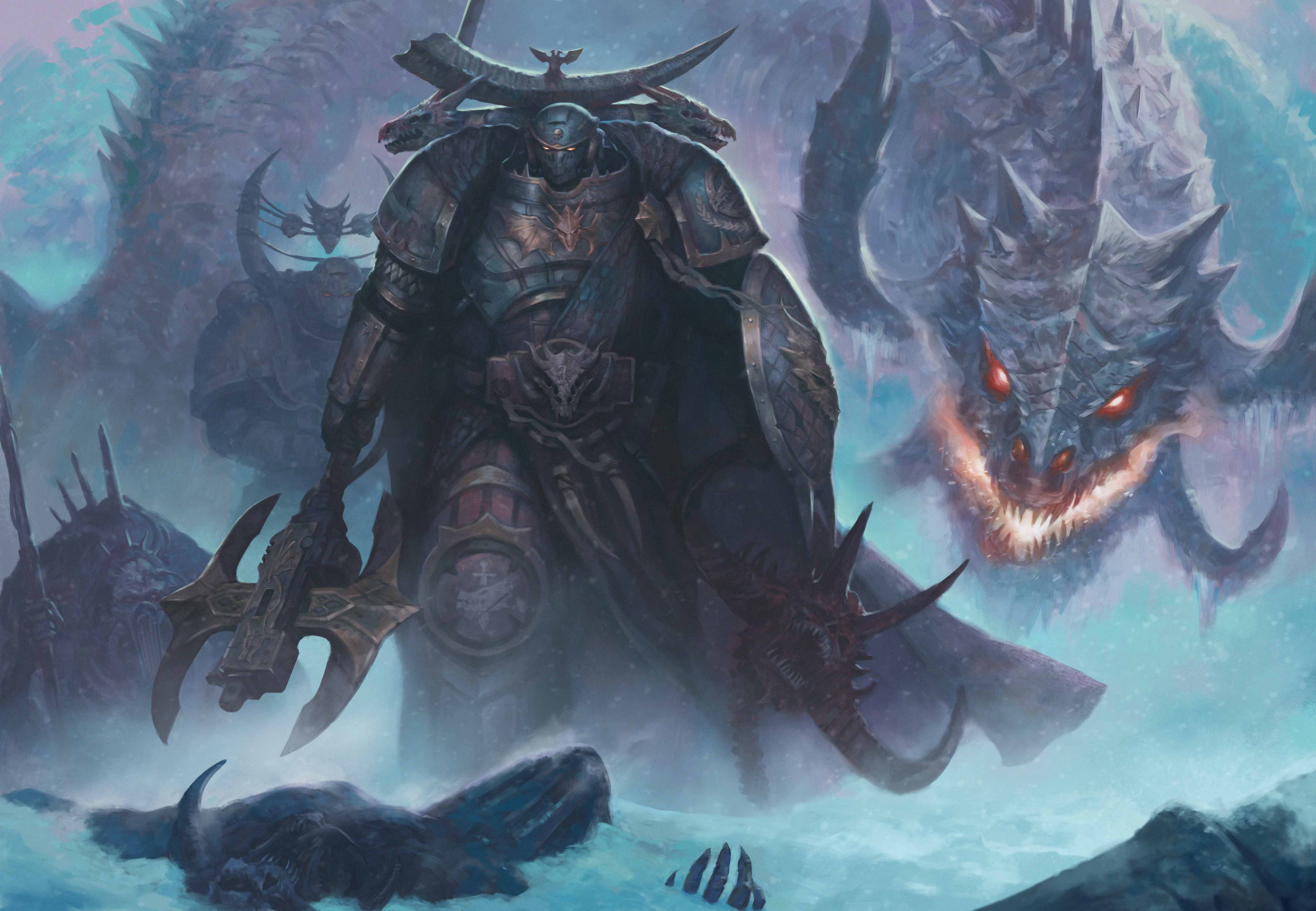 Warhammer 40,000 Space Marine with Dragons in Snow HD Wallpaper