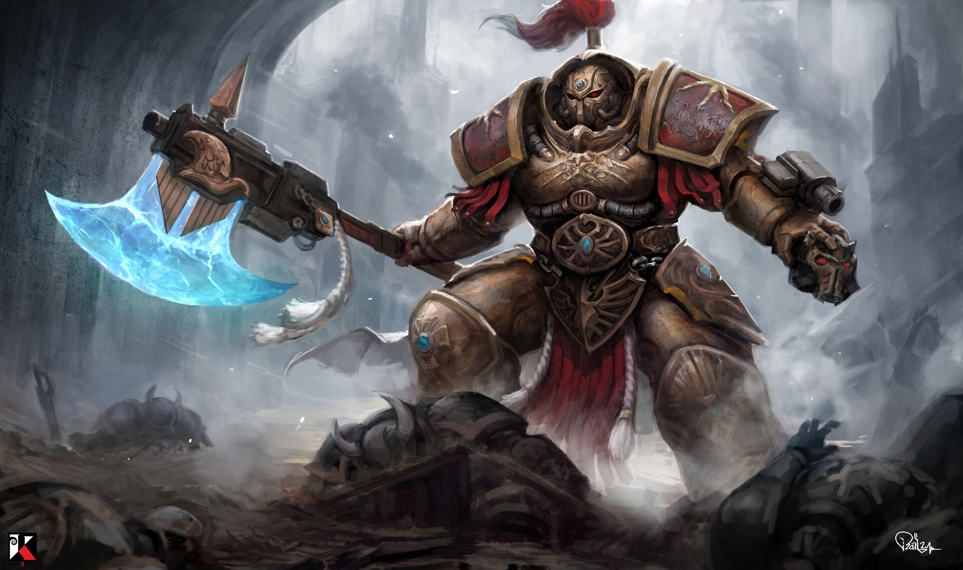 Warhammer 40,000 Adeptus Custodes with Energy Axe HD Wallpaper