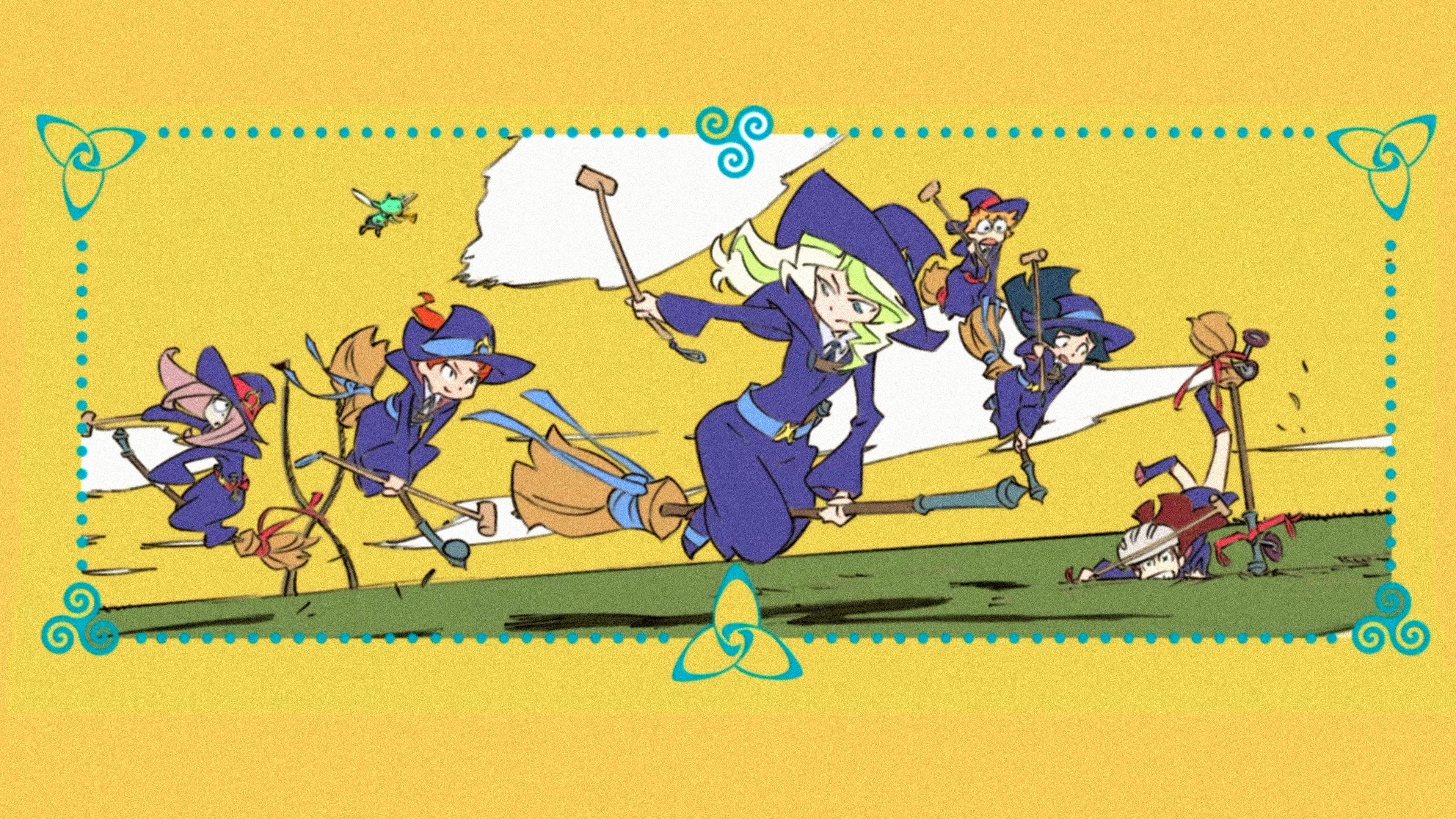 Little Witch Academia witches flying on brooms HD Wallpaper