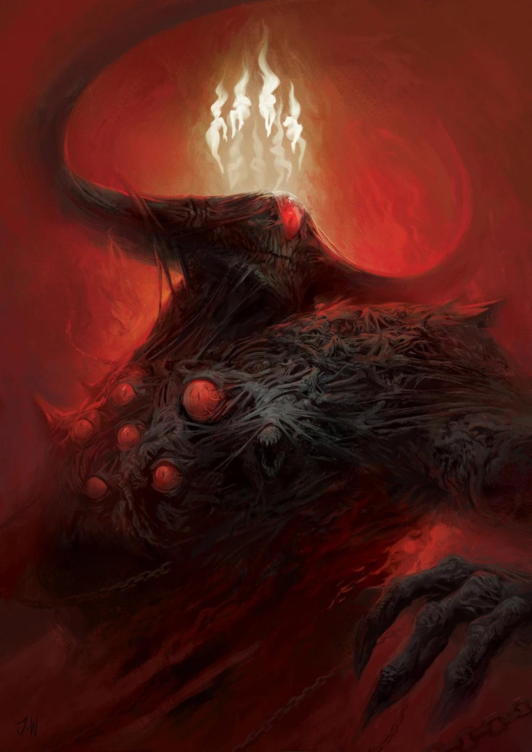 The Scarlet King with multiple eyes and horns HD Phone Wallpaper