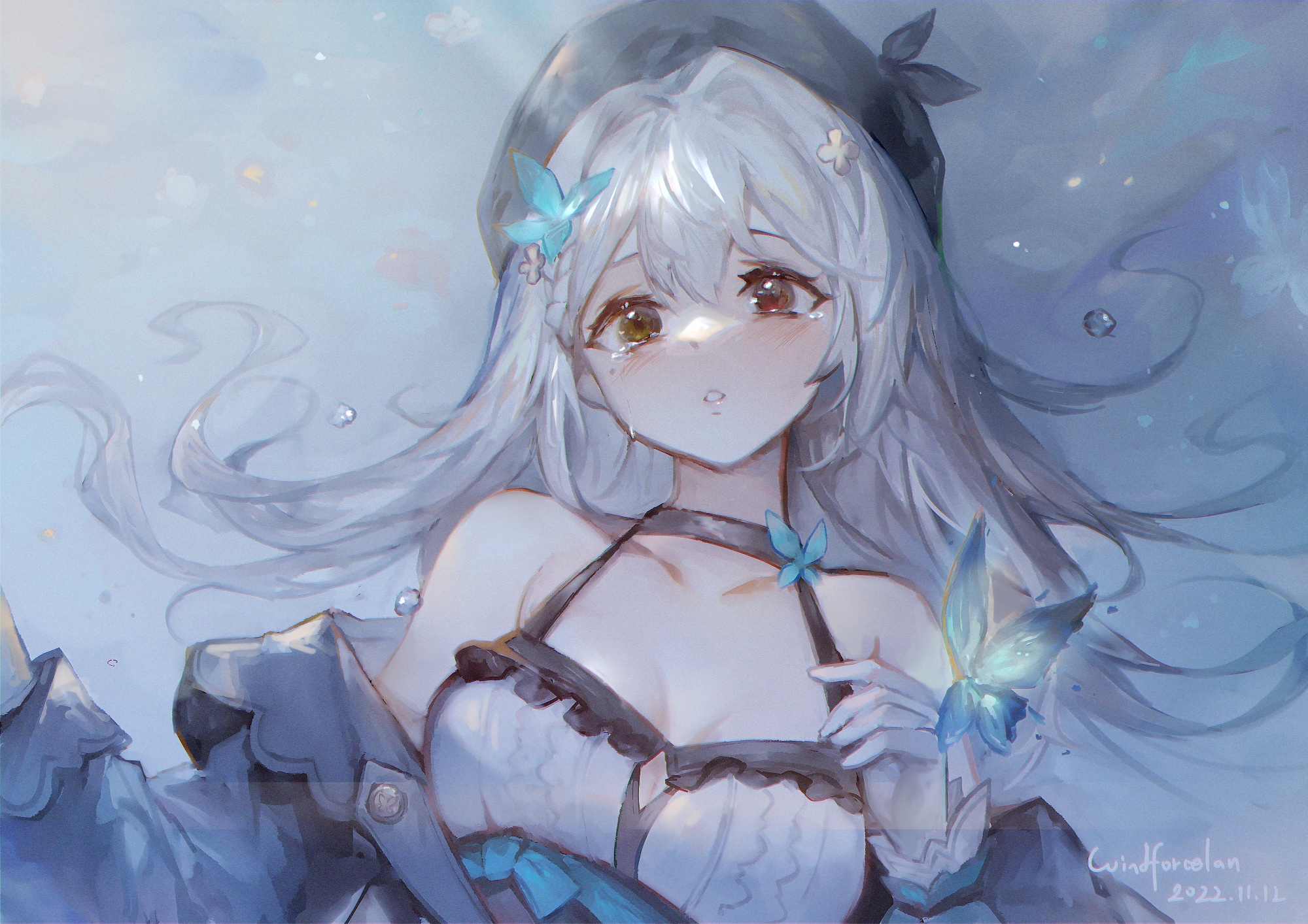 Crying girl with butterflies HD Wallpaper
