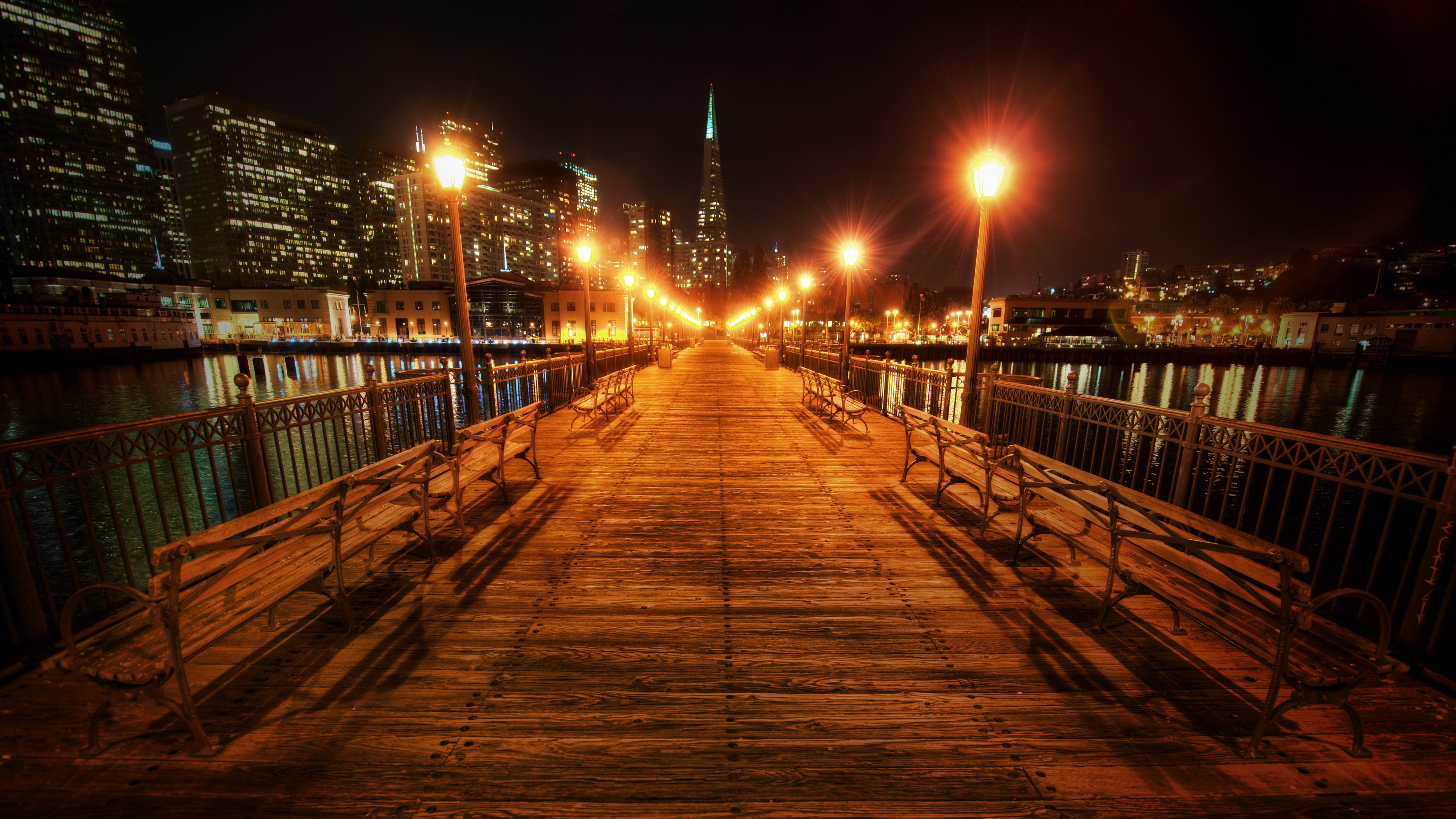 4K Night View of San Francisco Pier with City Lights HD Wallpaper
