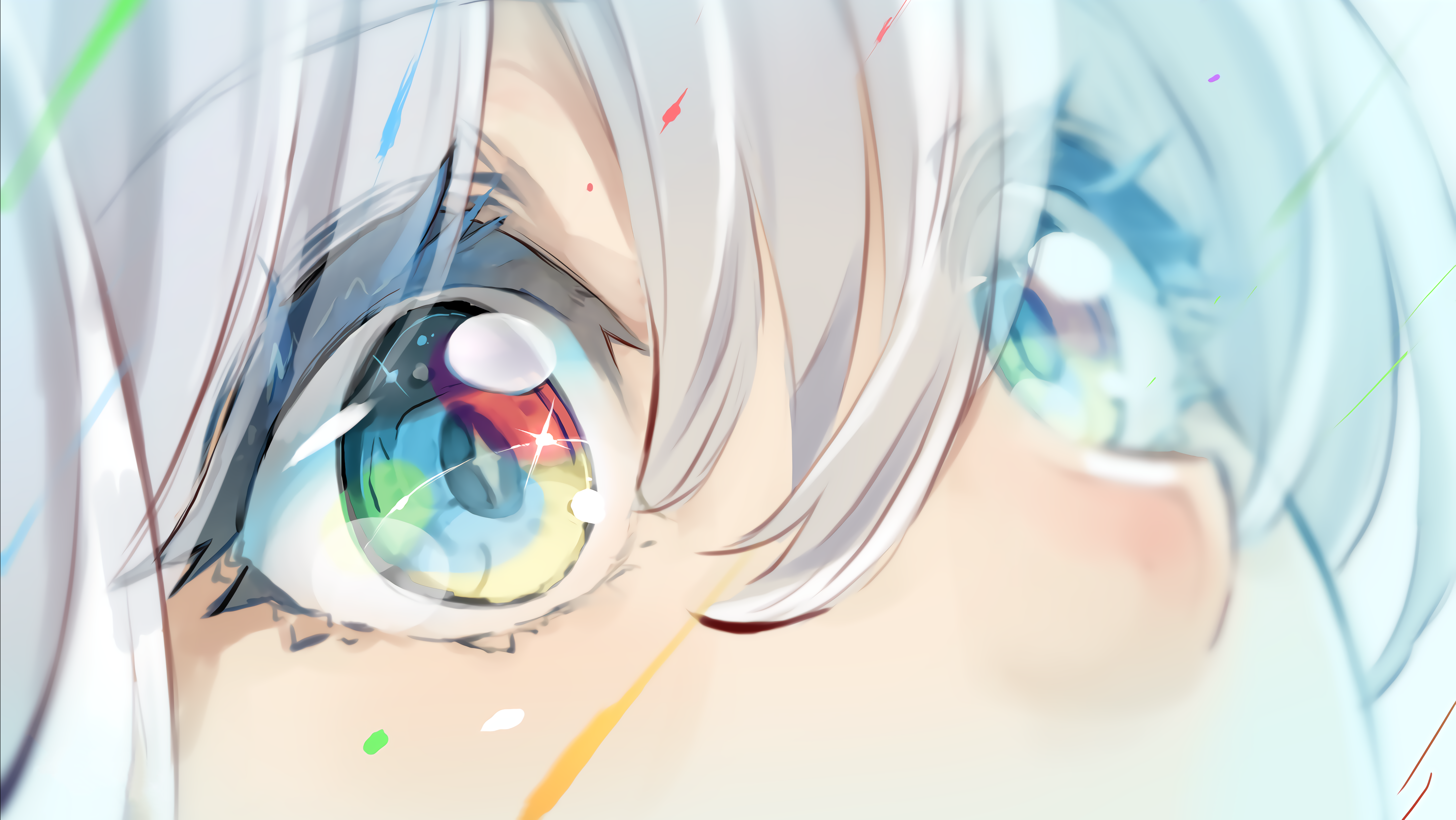 Close-up of anime eyes with multi-colored irises HD Wallpaper