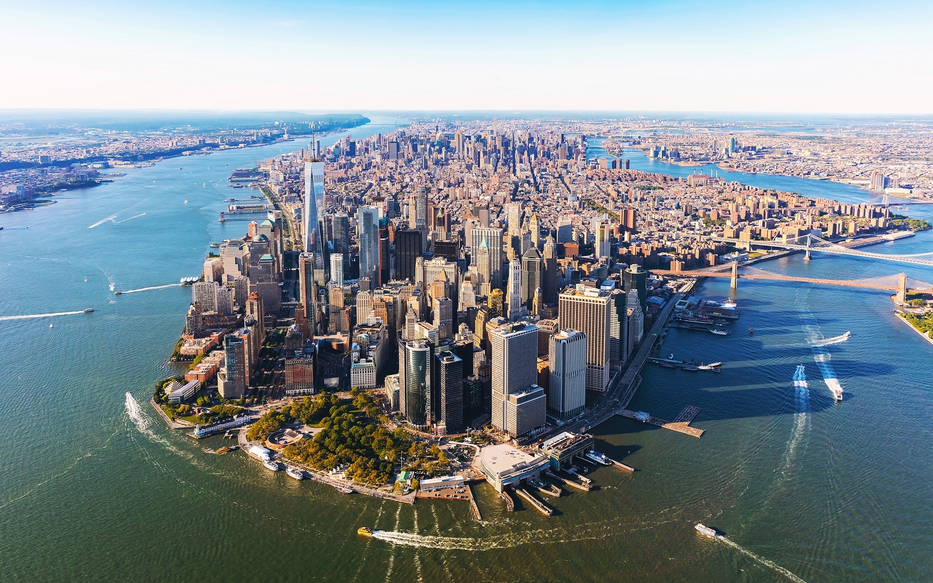 Aerial view of New York City skyline and Hudson River HD Wallpaper