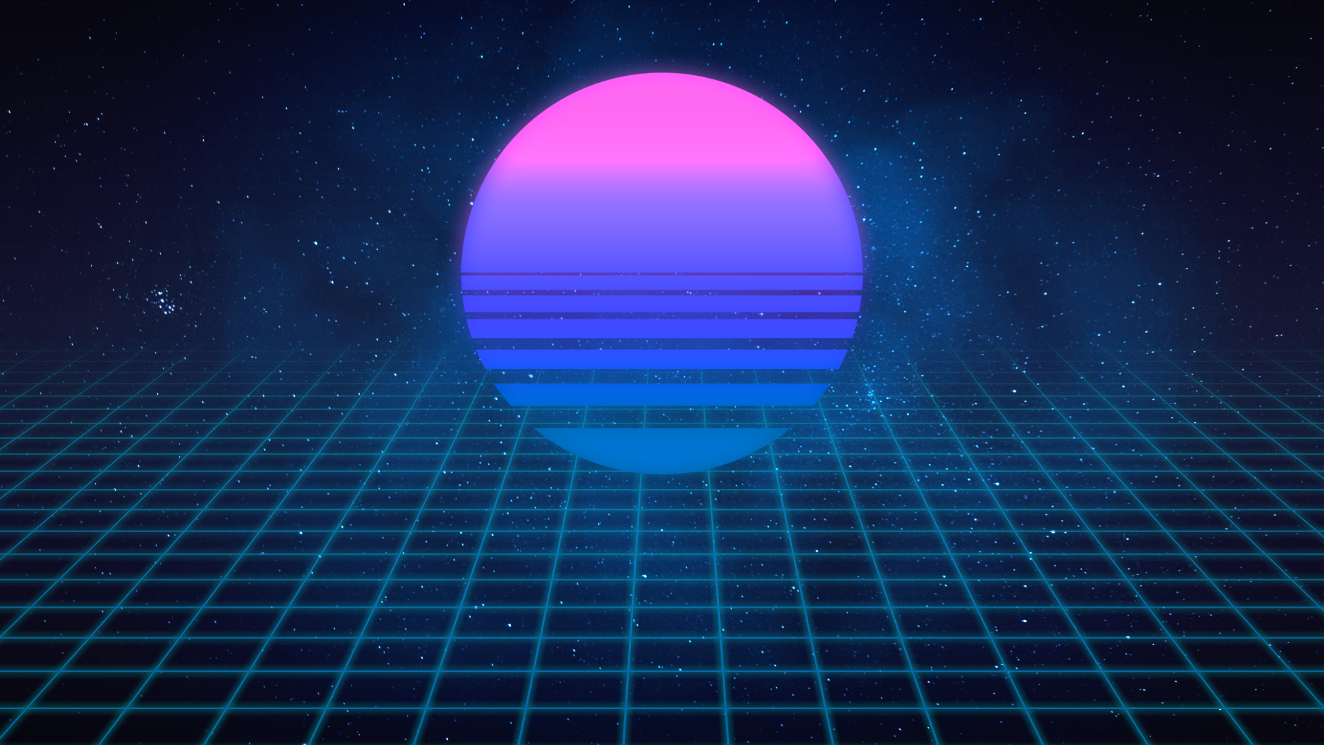 Retro Sci-Fi Neon Sunset Over Grid HD Wallpaper