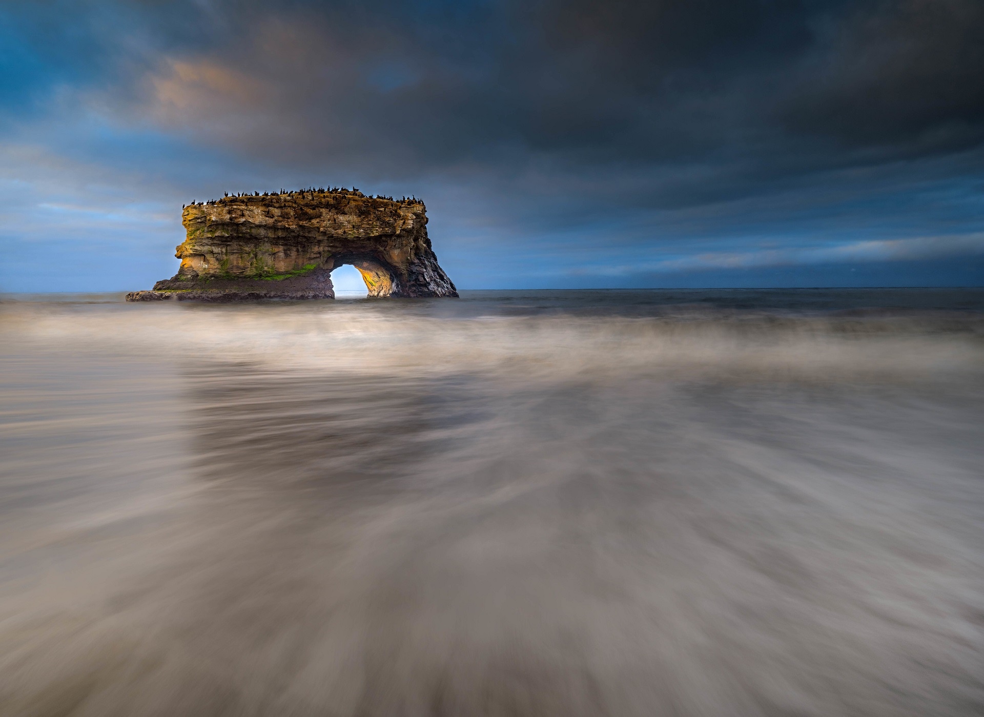 Natural Bridges State Beach with cloudy sky HD Wallpaper