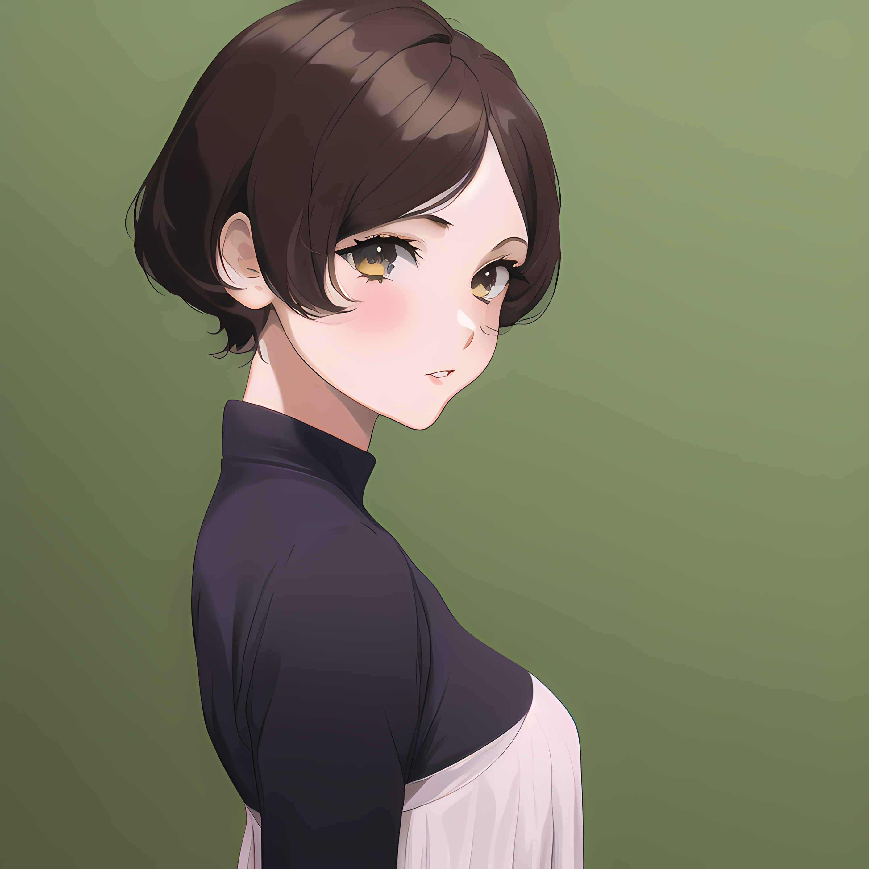 Anime girl with short brown hair and yellow eyes HD Wallpaper