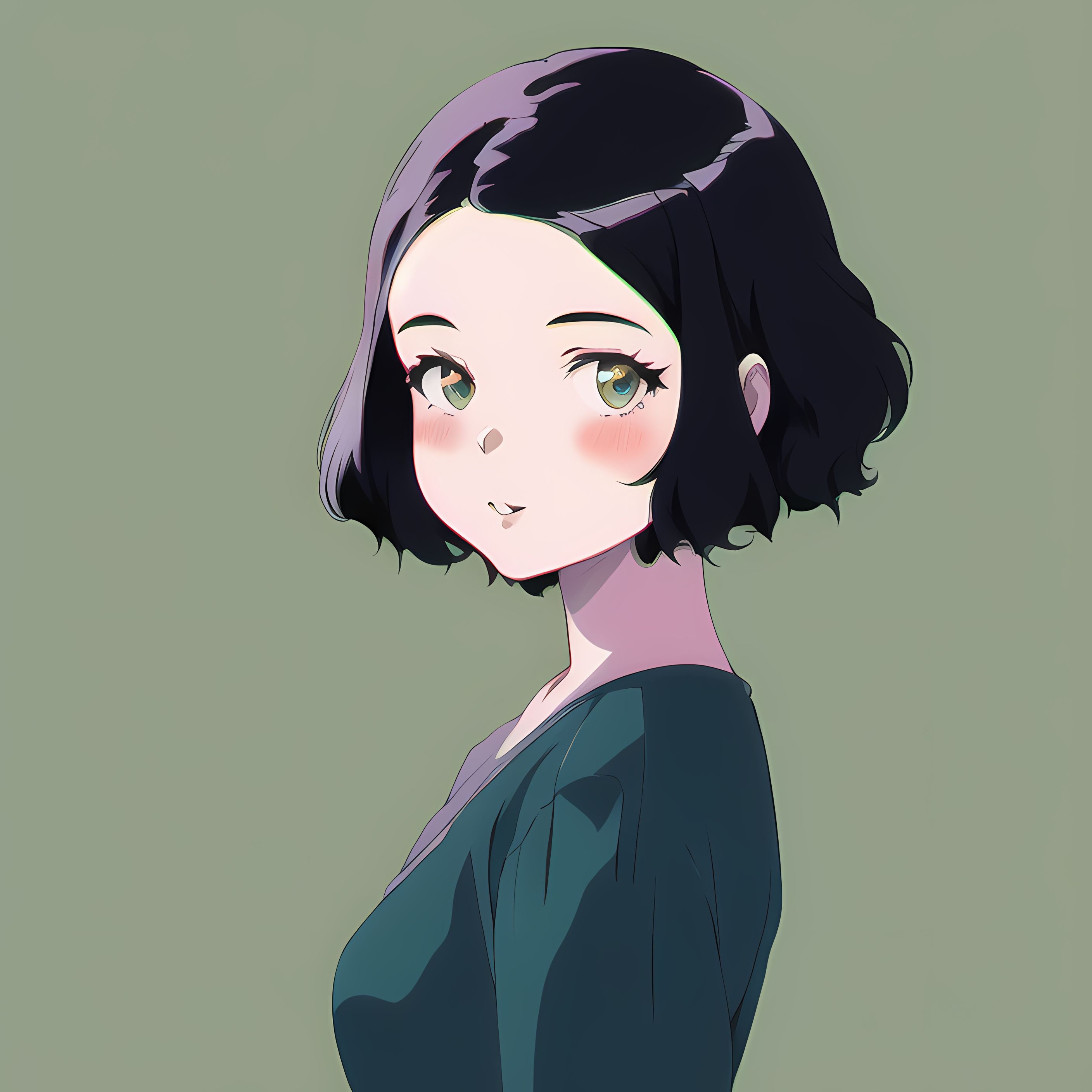 Anime girl with short black hair and blue eyes HD Wallpaper