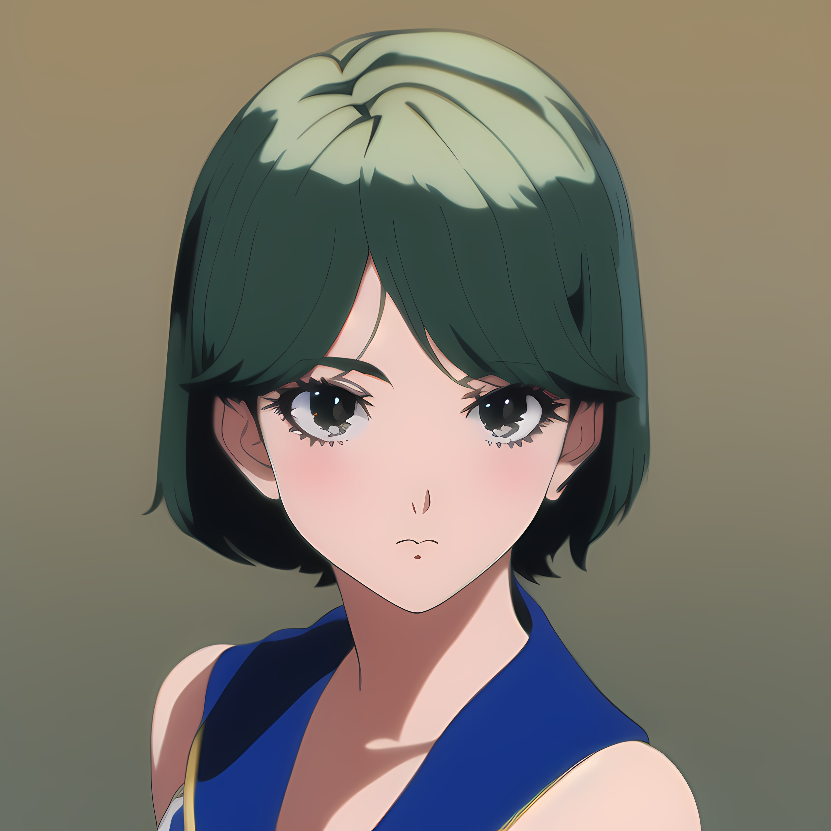 Anime girl with green hair in a blue dress HD Wallpaper
