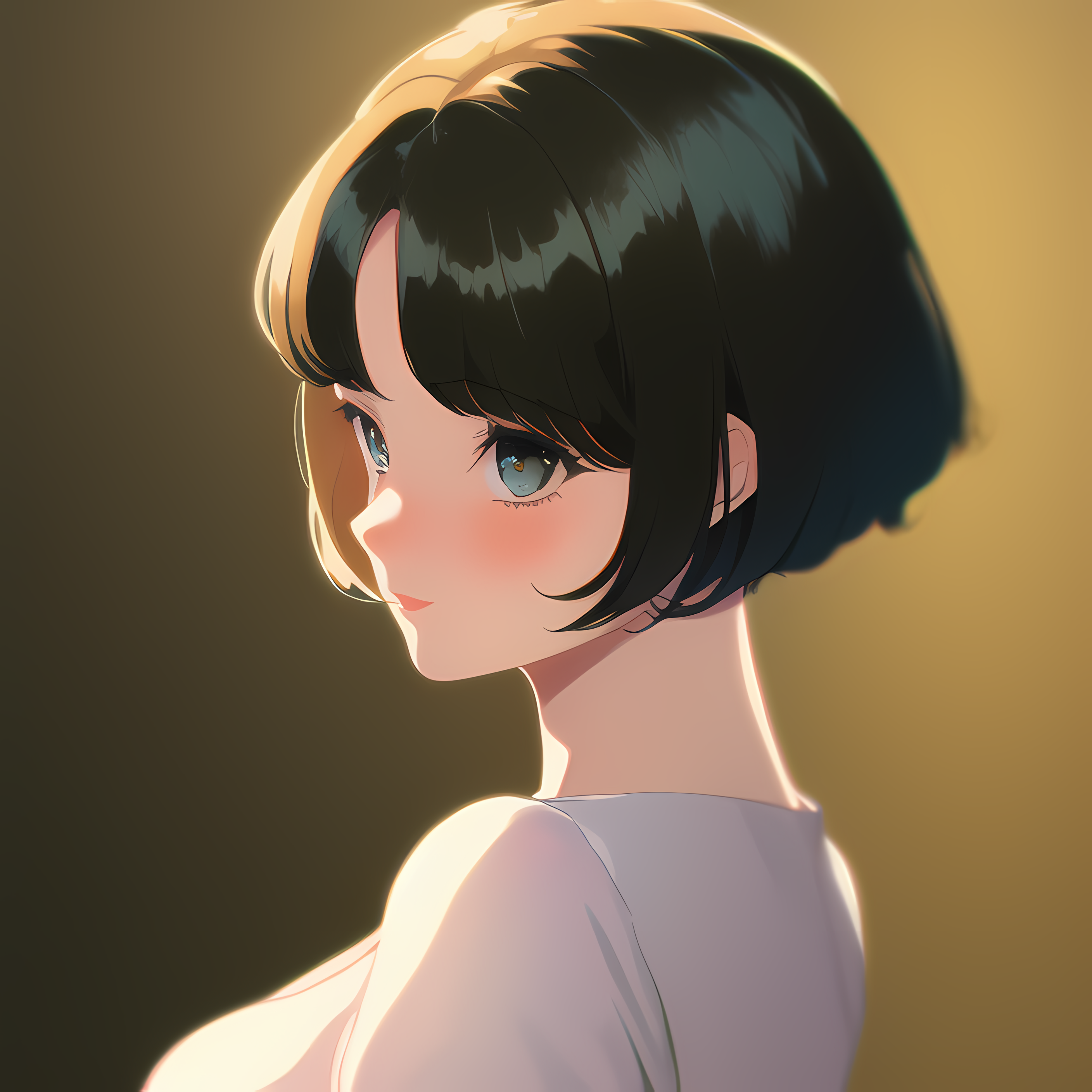 Anime girl with short dark hair and blue eyes HD Wallpaper