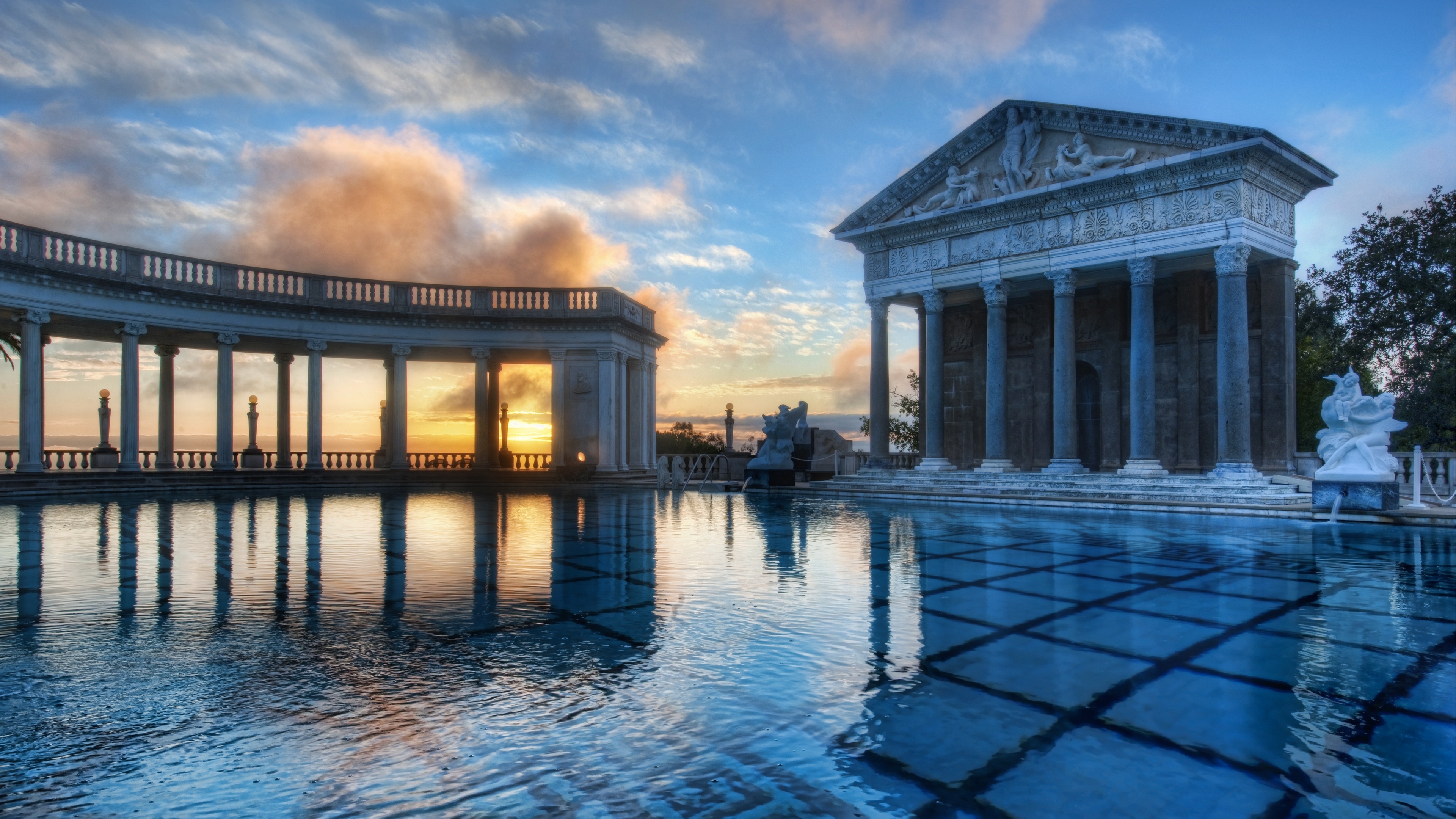 Hearst Castle Neptune Pool at Sunrise HD Wallpaper