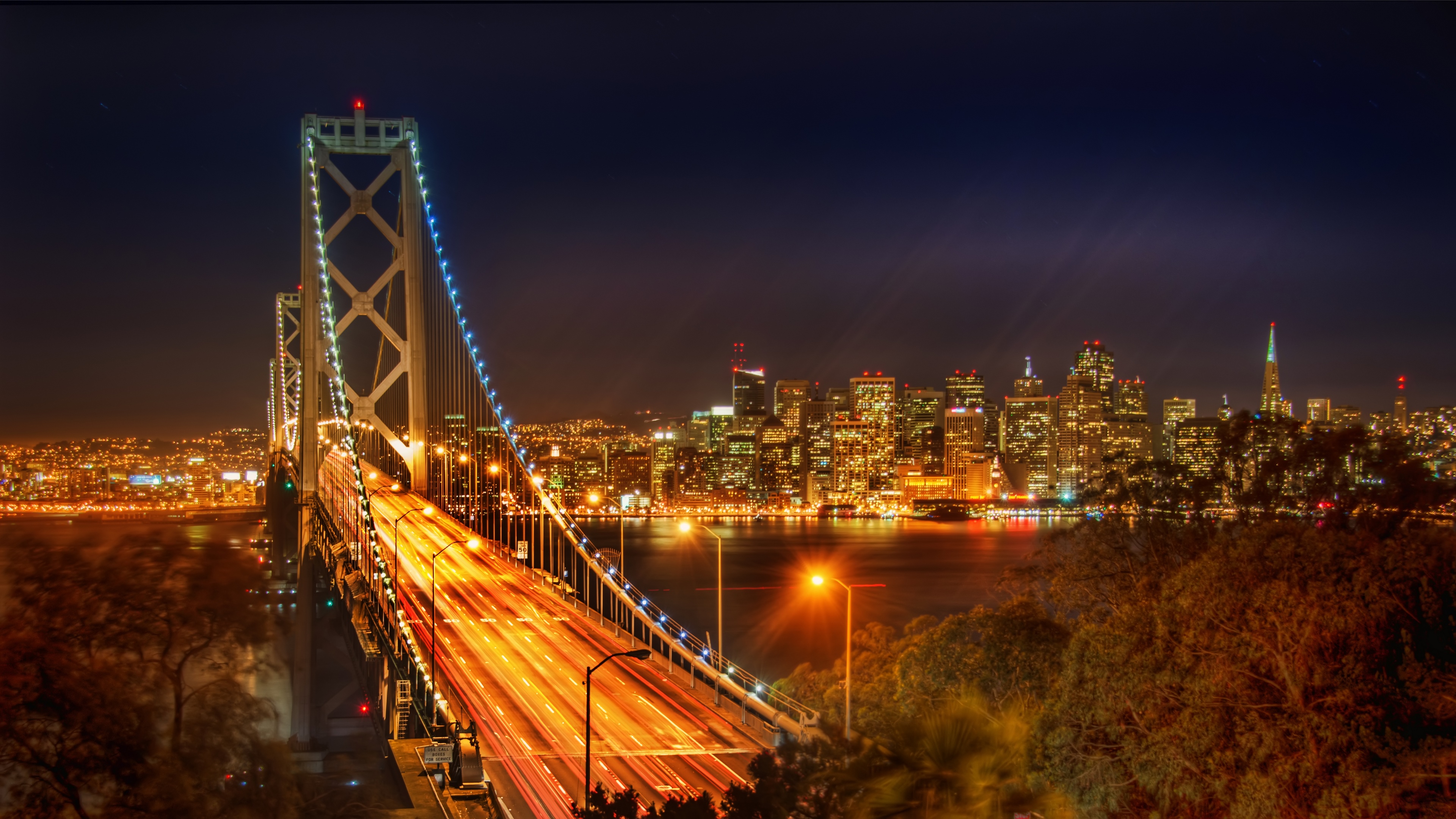 4K San Francisco Bay Bridge at Night HD Wallpaper