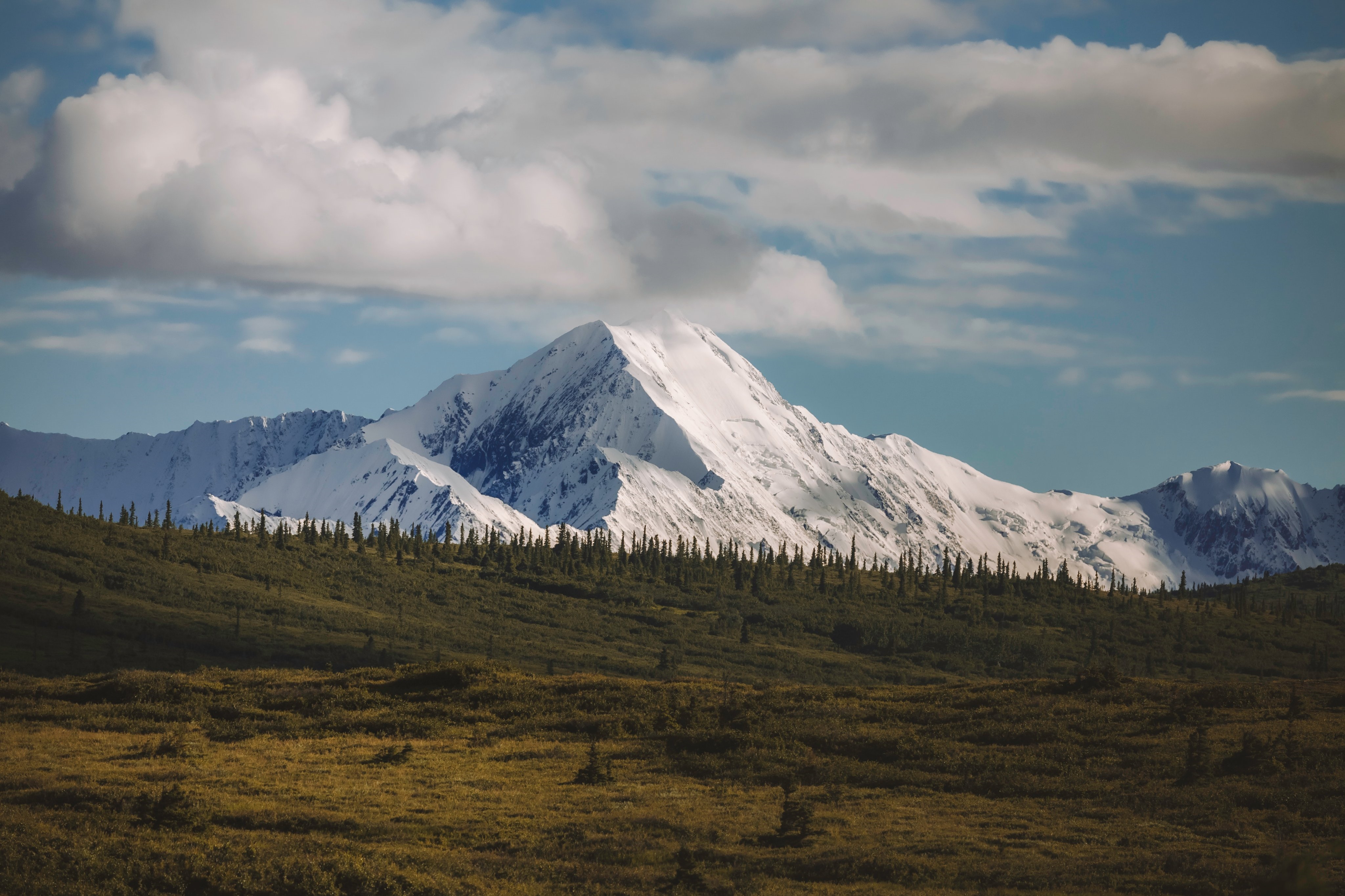 4K snowy mountain landscape with clouds HD Wallpaper
