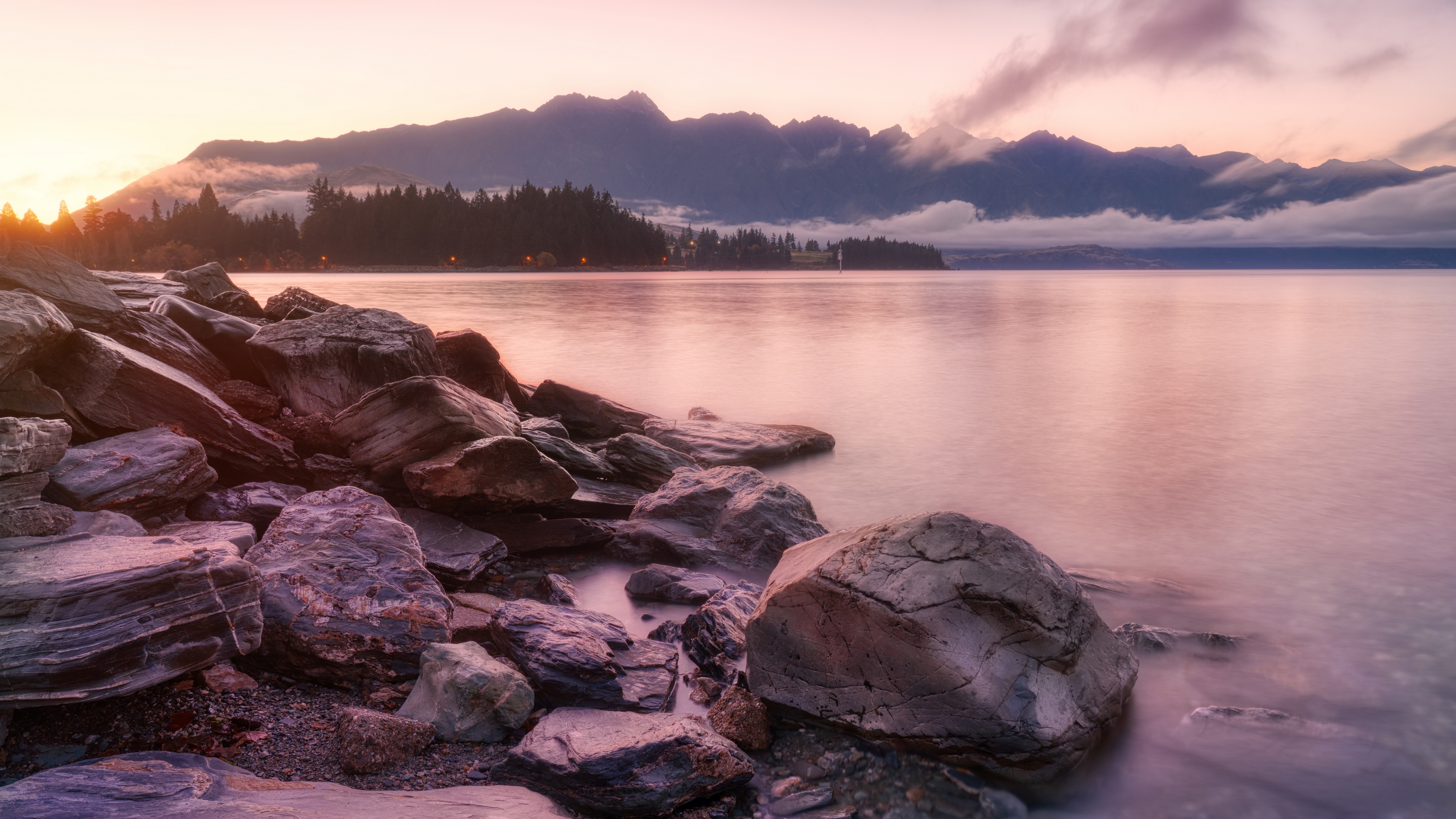 4K New Zealand Landscape with Mountains and Rocks HD Wallpaper