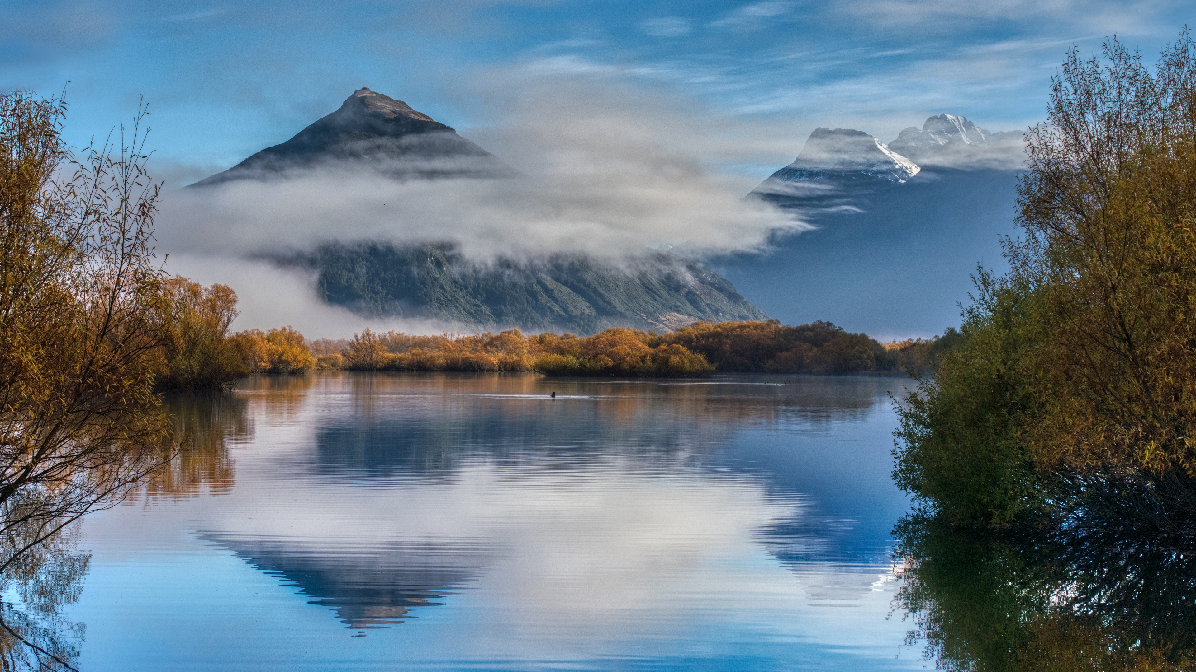 4K reflection of mountains and clouds over water in New Zealand HD Wallpaper