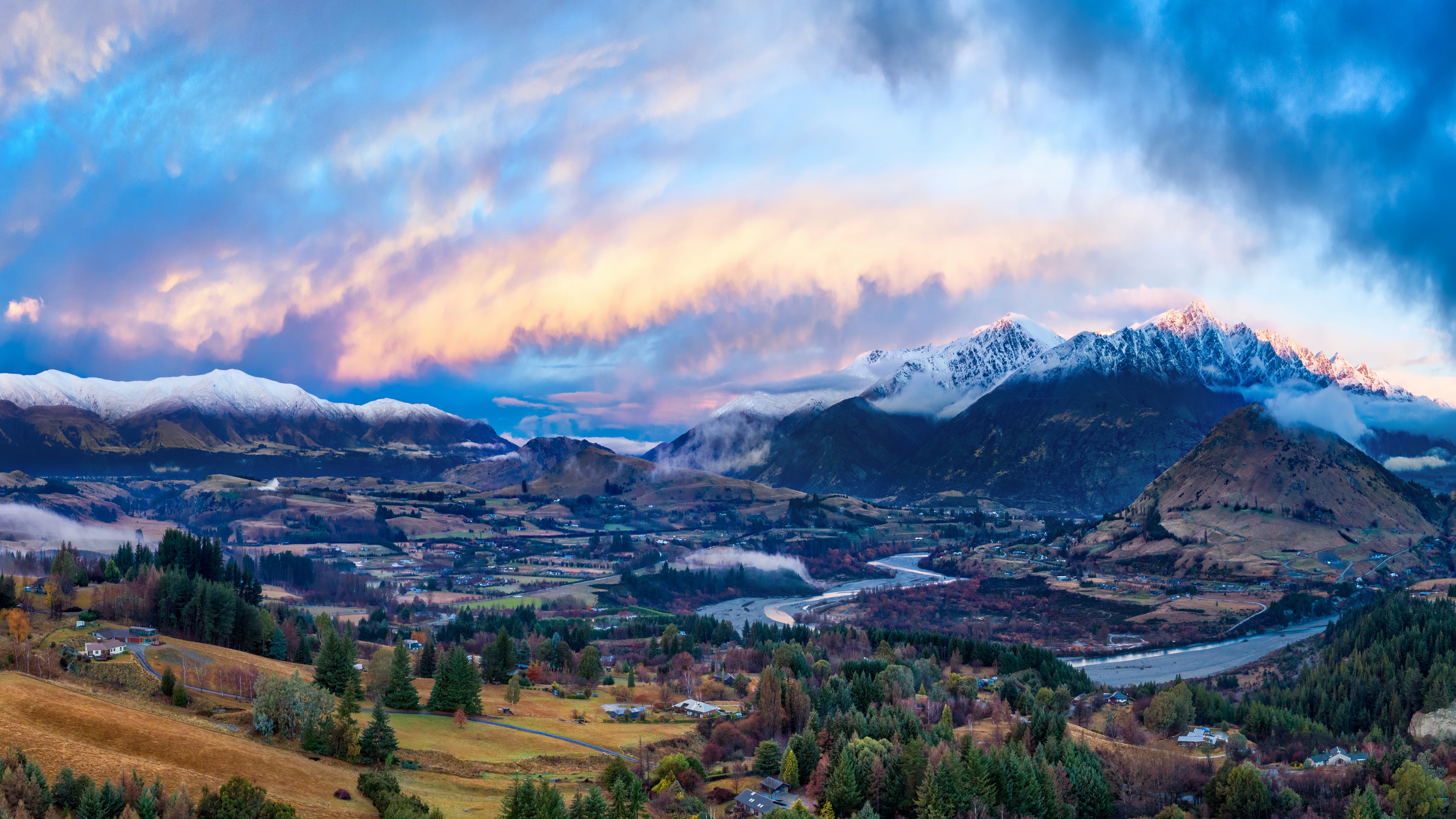 4K New Zealand Mountains with Sunset Clouds HD Wallpaper