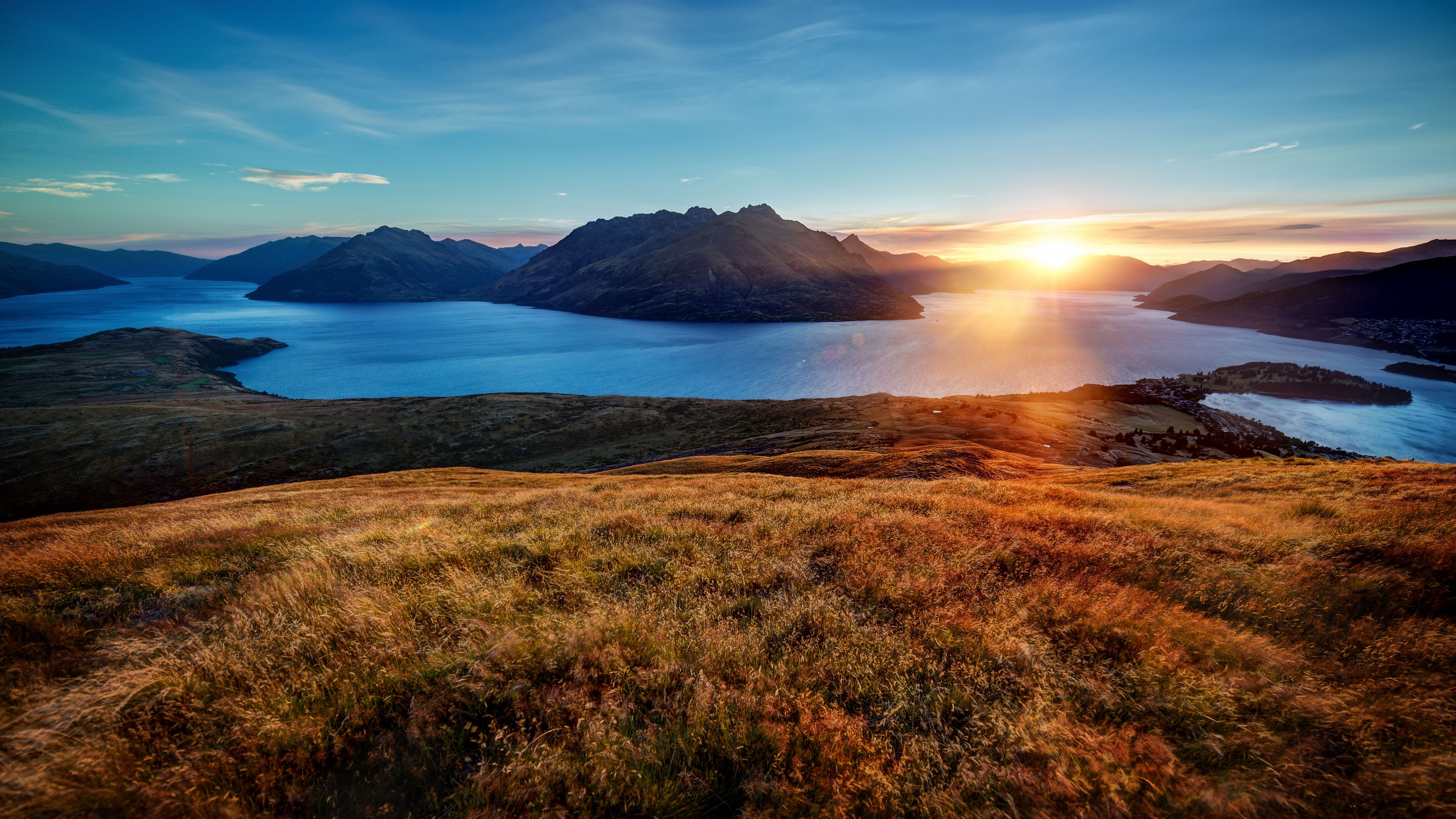 4K Mountains and Lake Landscape at Sunset HD Wallpaper