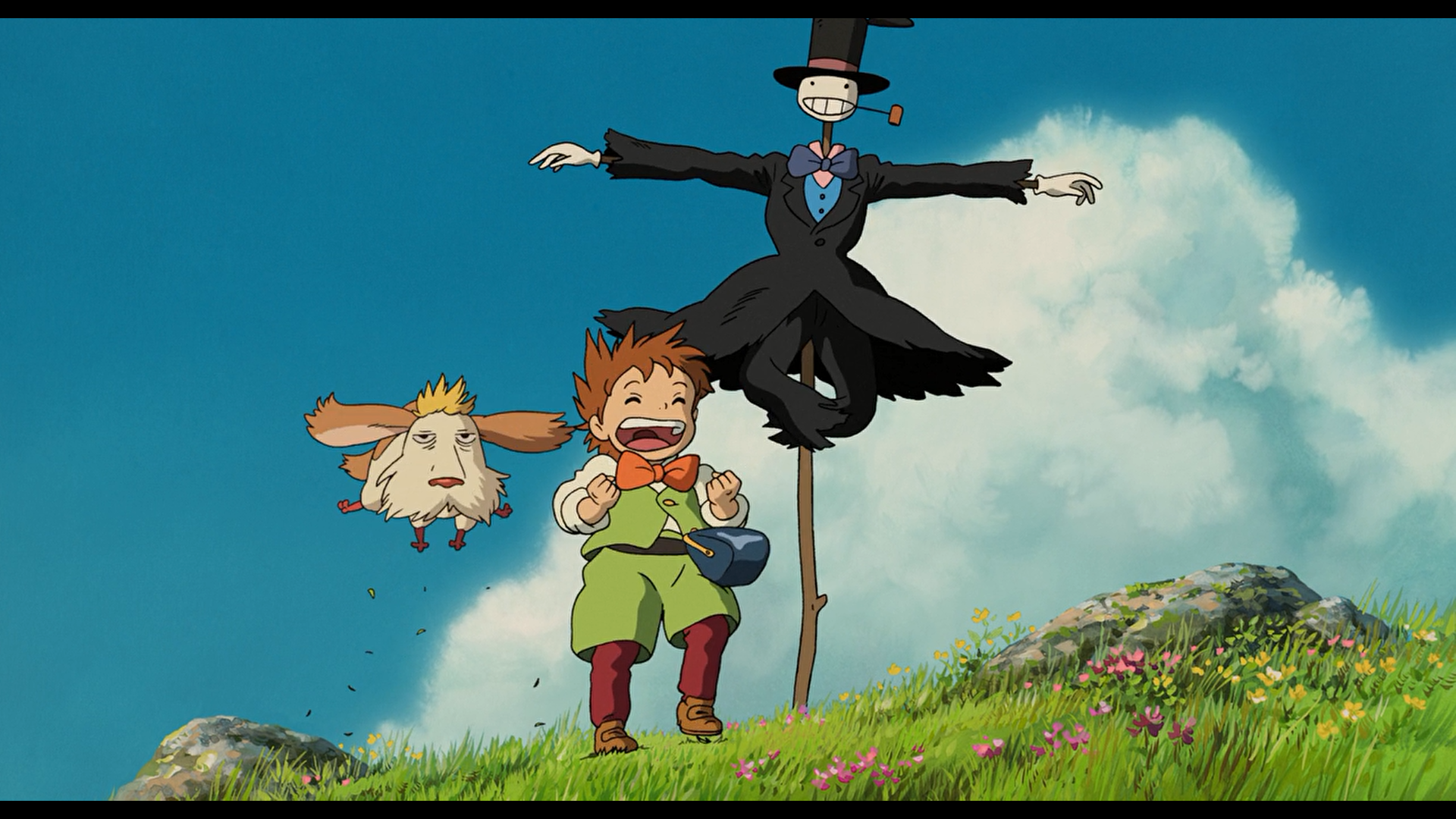 Howl's Moving Castle: Scarecrow, Boy, and Dog-like Creature HD Wallpaper