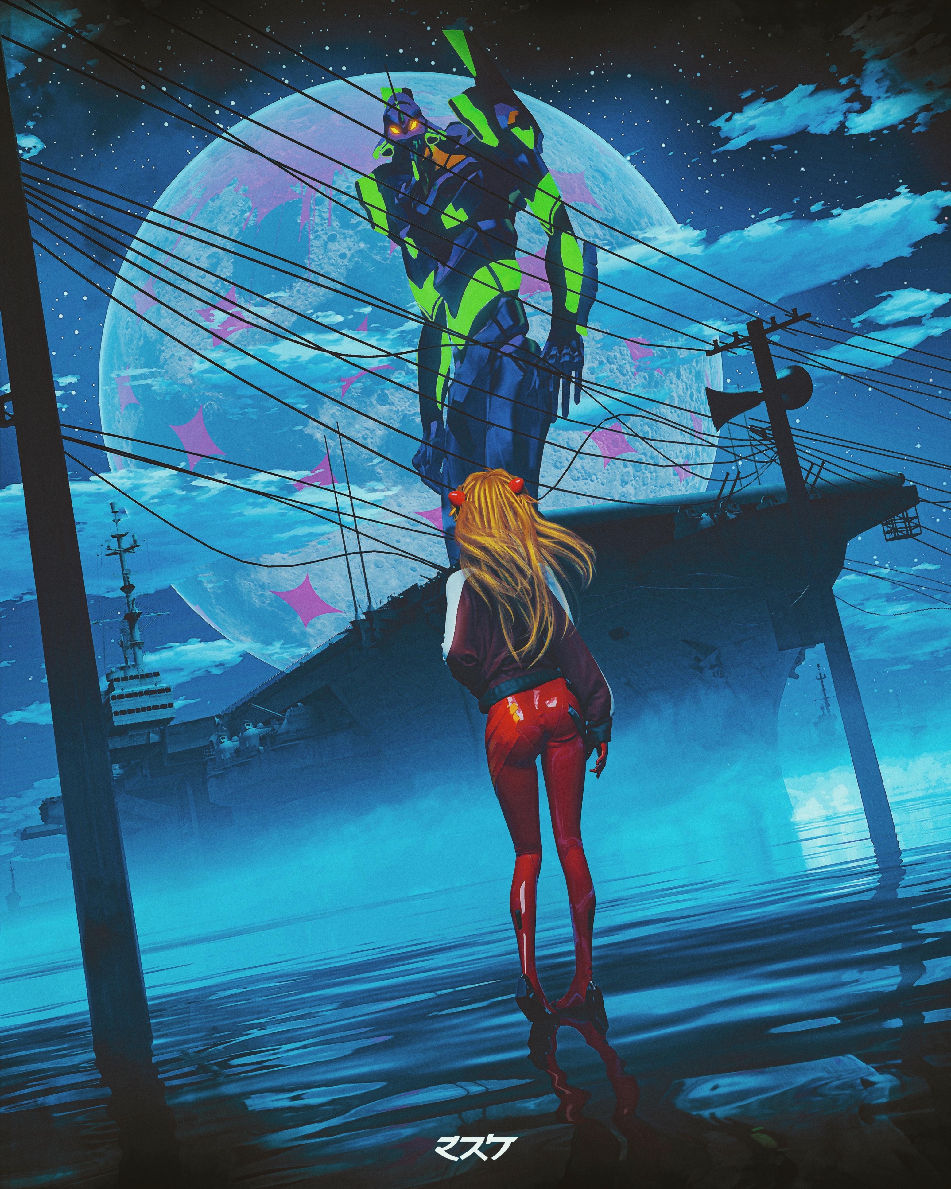 Asuka Langley Soryu and Evangelion Unit-02 HD Phone Wallpaper