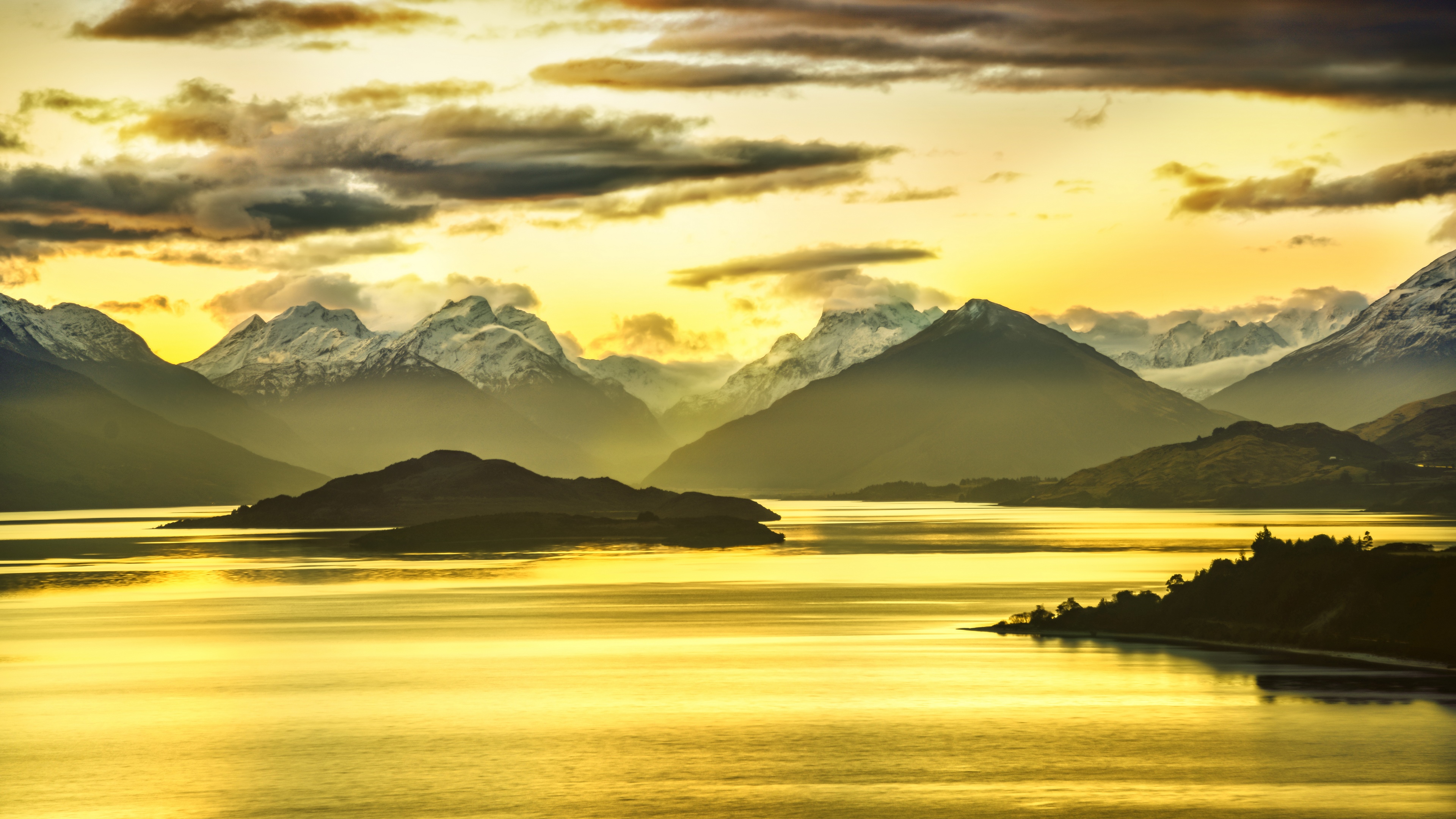 4K Landscape of Snowy Mountains and Lake at Sunset HD Wallpaper