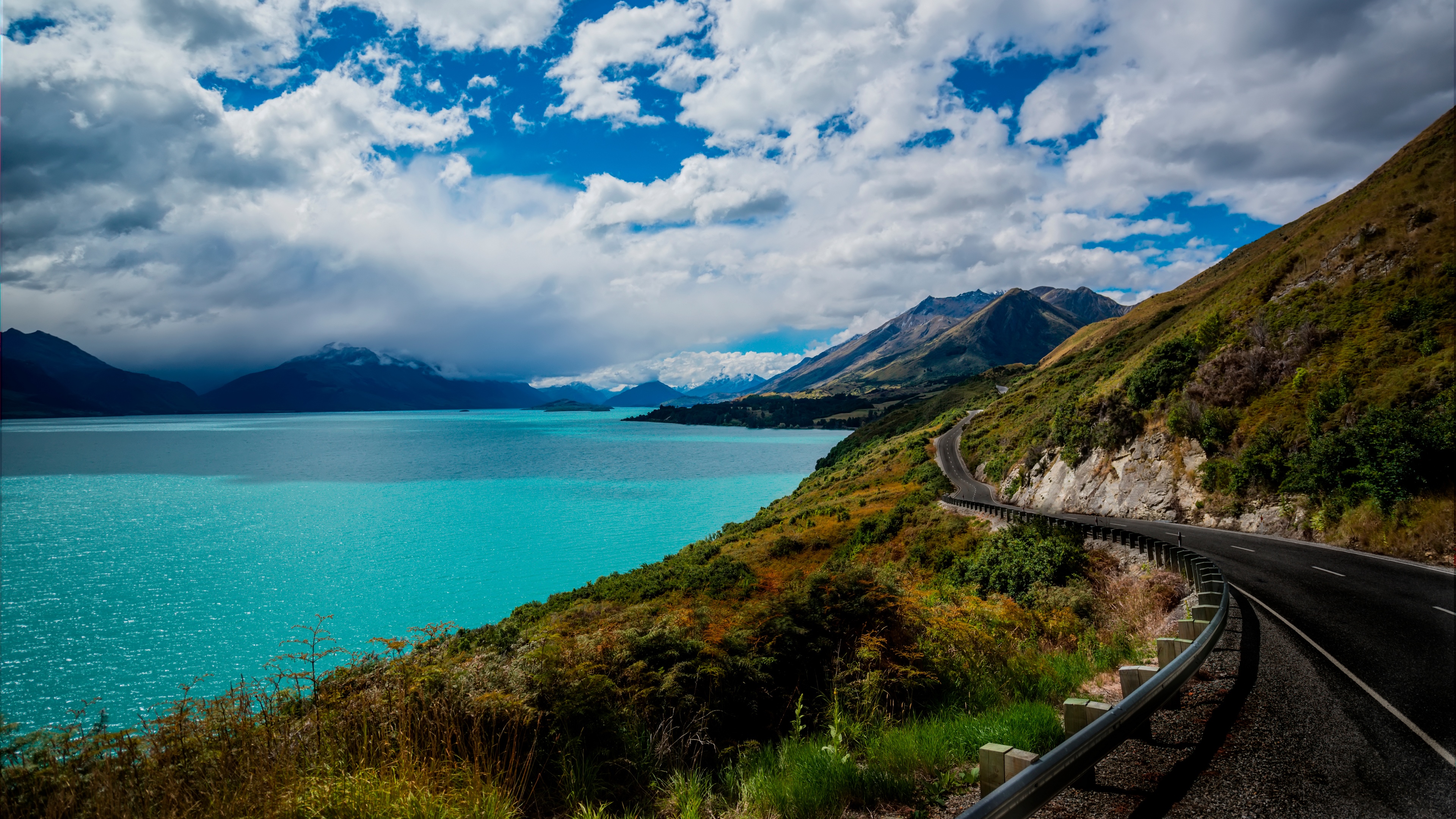 4K Landscape of a Road by a Turquoise Lake in New Zealand HD Wallpaper