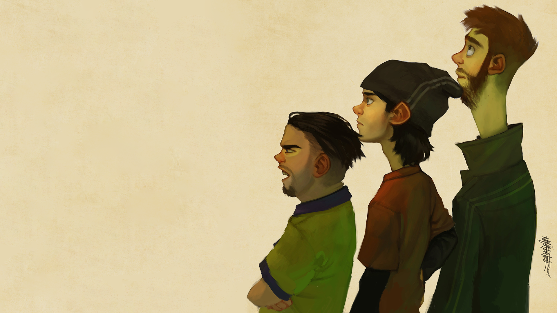 Three cartoon boys standing in a line HD Wallpaper