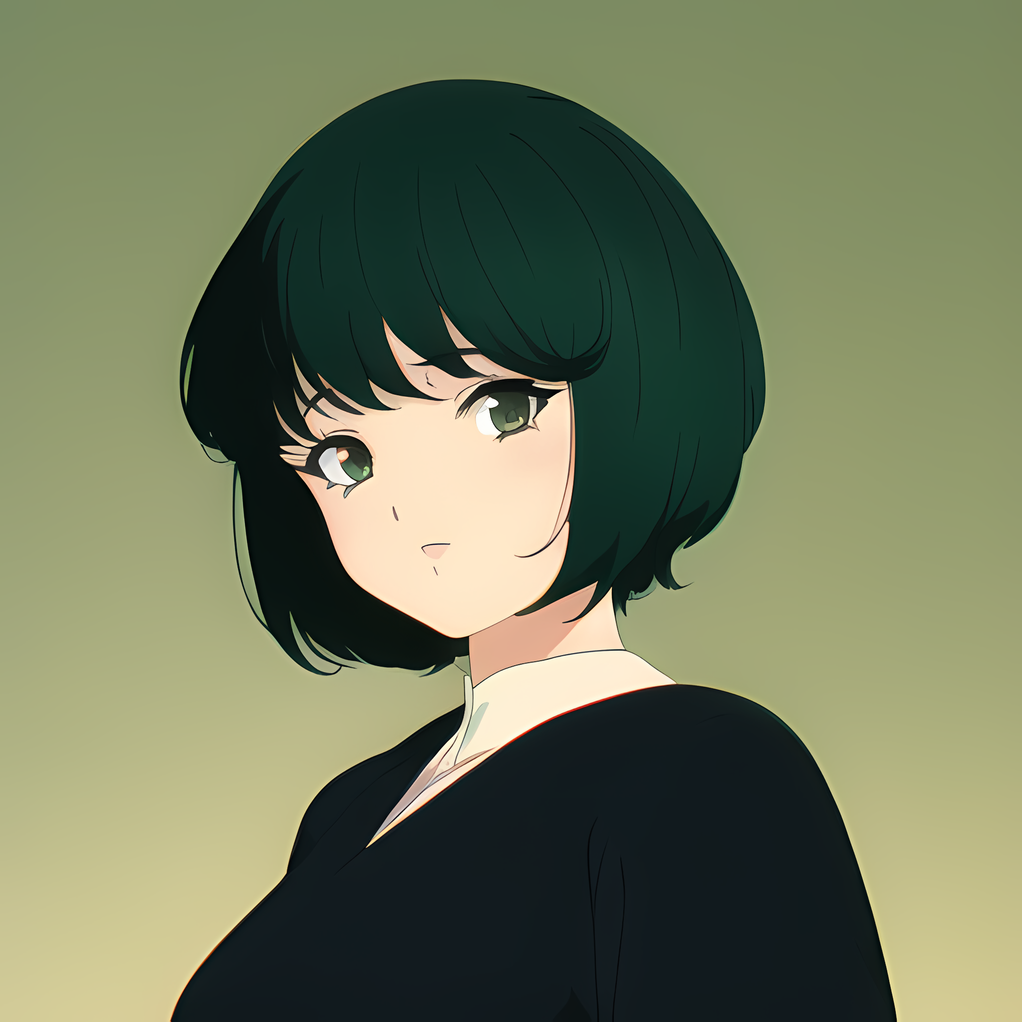 Anime girl with short dark hair and green eyes HD Wallpaper