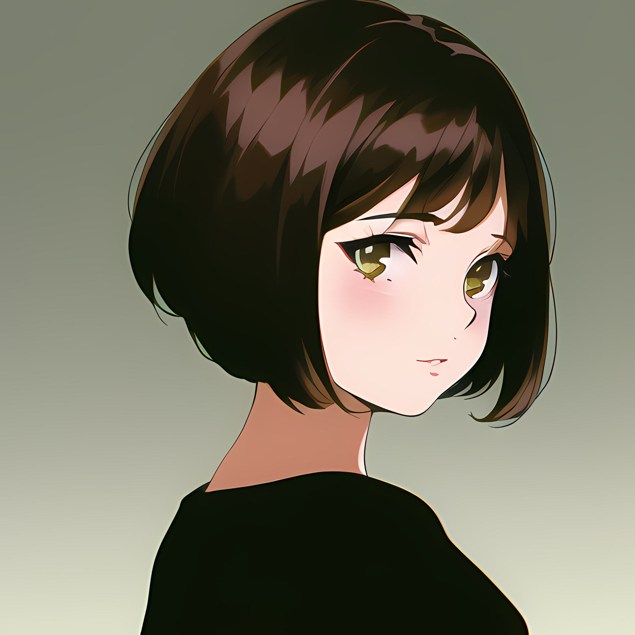 Anime girl with short brown hair and black shirt HD Wallpaper