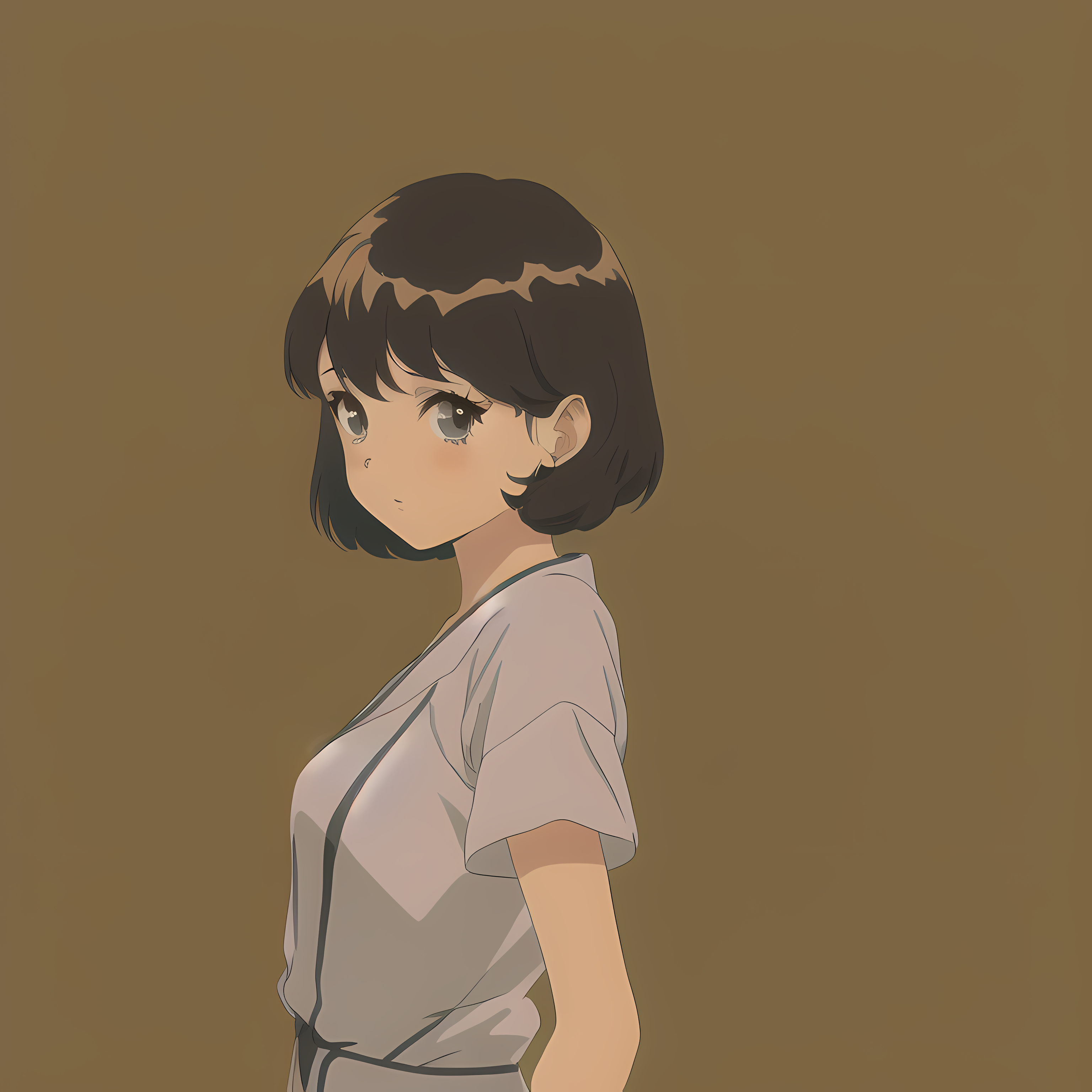 Anime girl with short brown hair on brown background HD Wallpaper