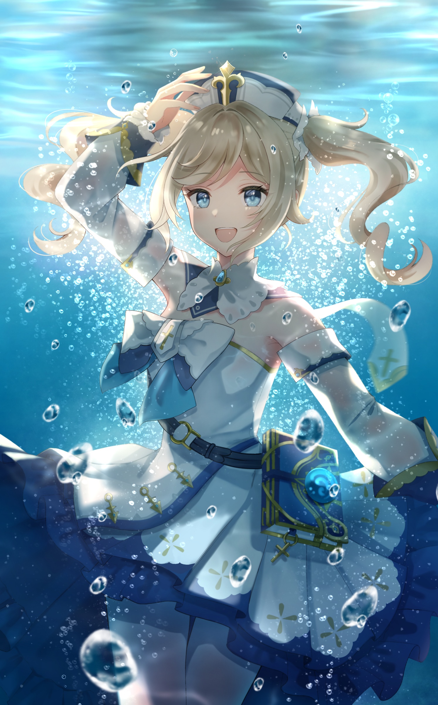 Barbara from Genshin Impact underwater with bubbles HD Phone Wallpaper