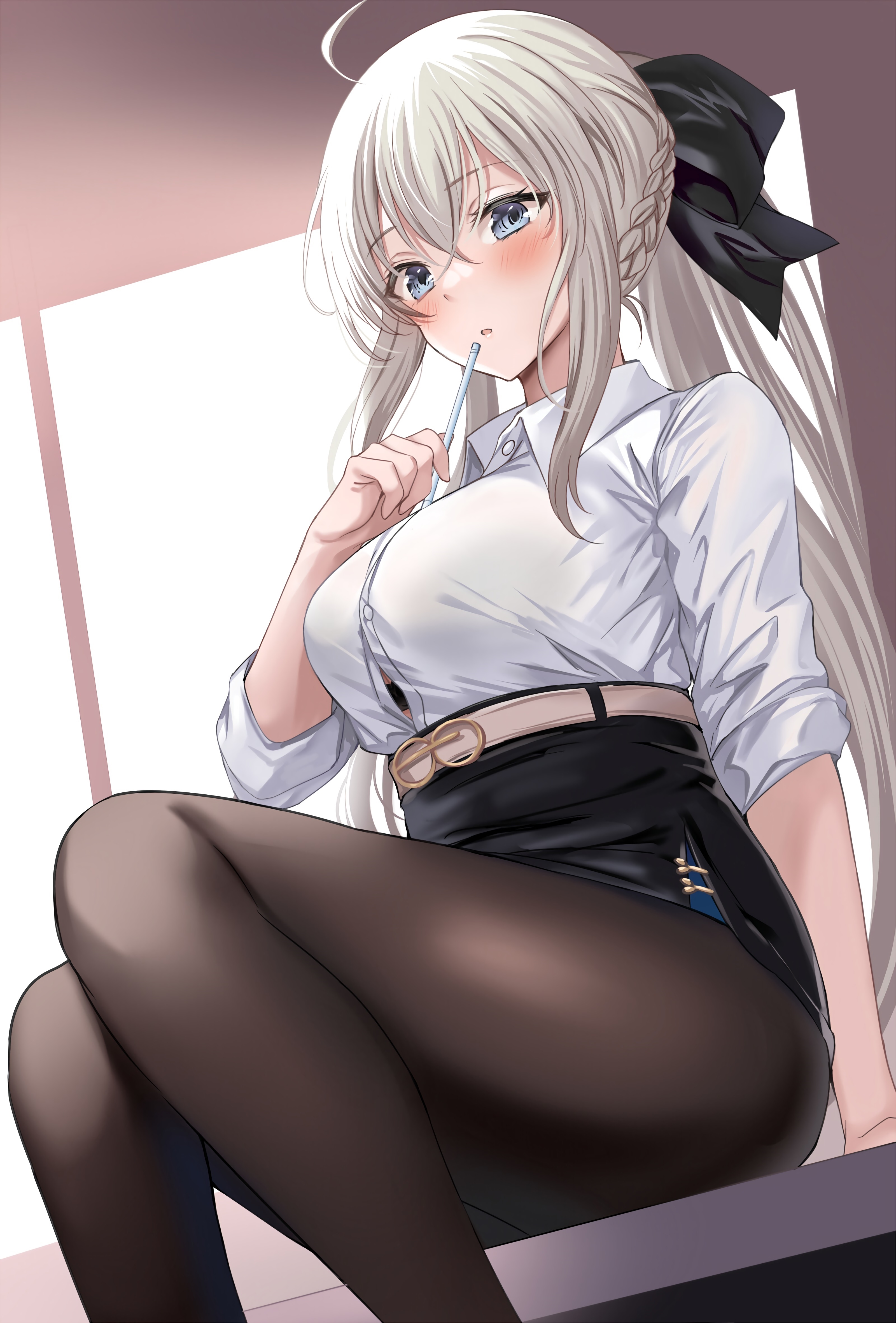 Anime girl with blue eyes and pantyhose HD Phone Wallpaper