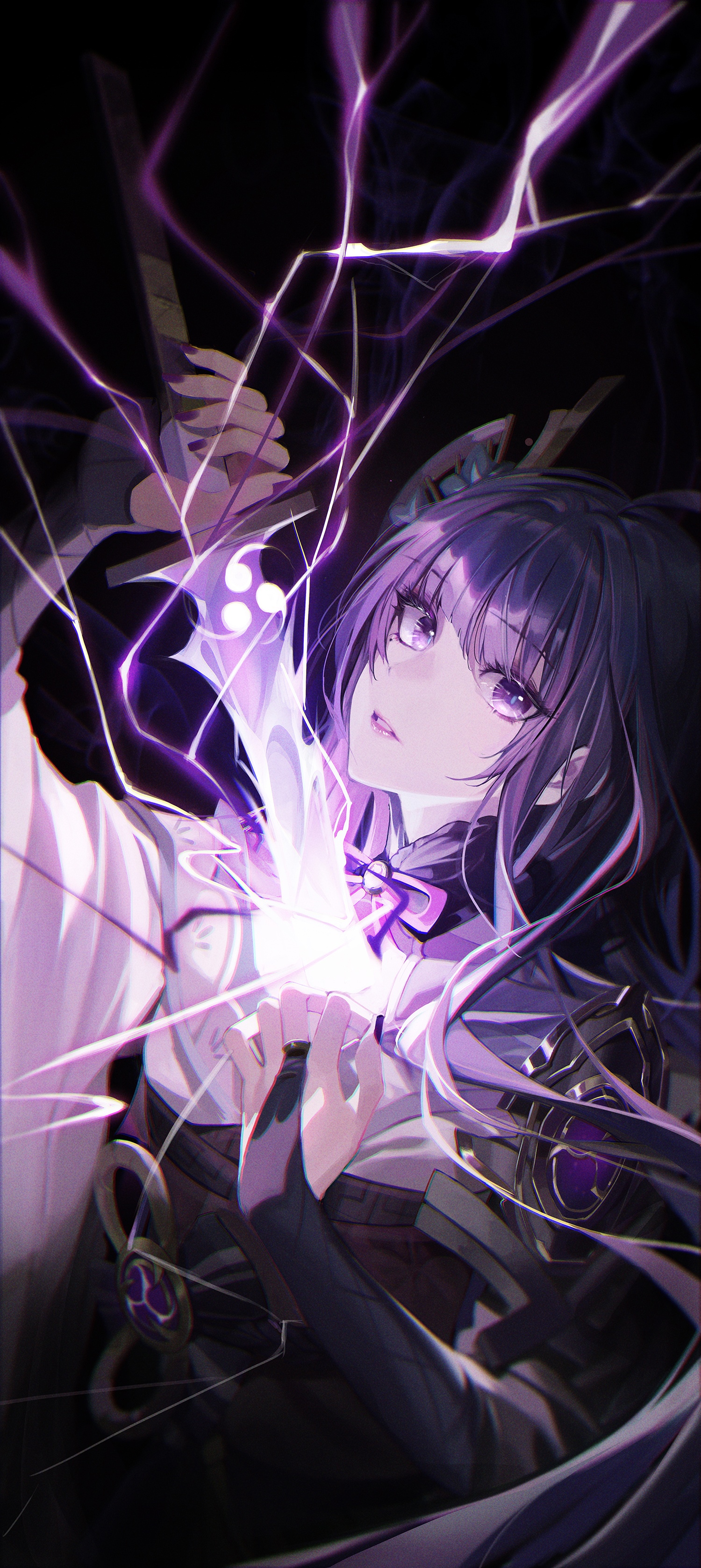 Raiden Shogun from Genshin Impact with lightning HD Phone Wallpaper