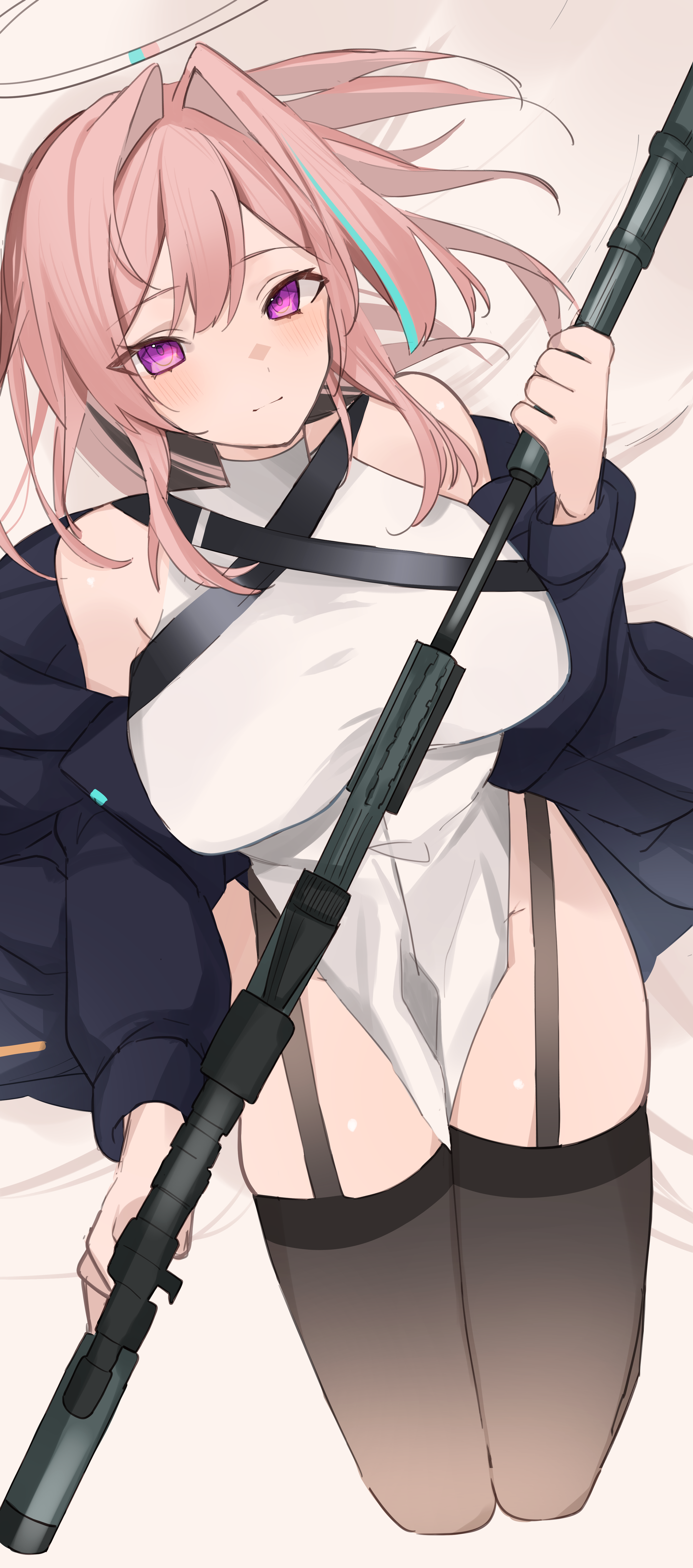 Girl with purple eyes holding a gun HD Phone Wallpaper