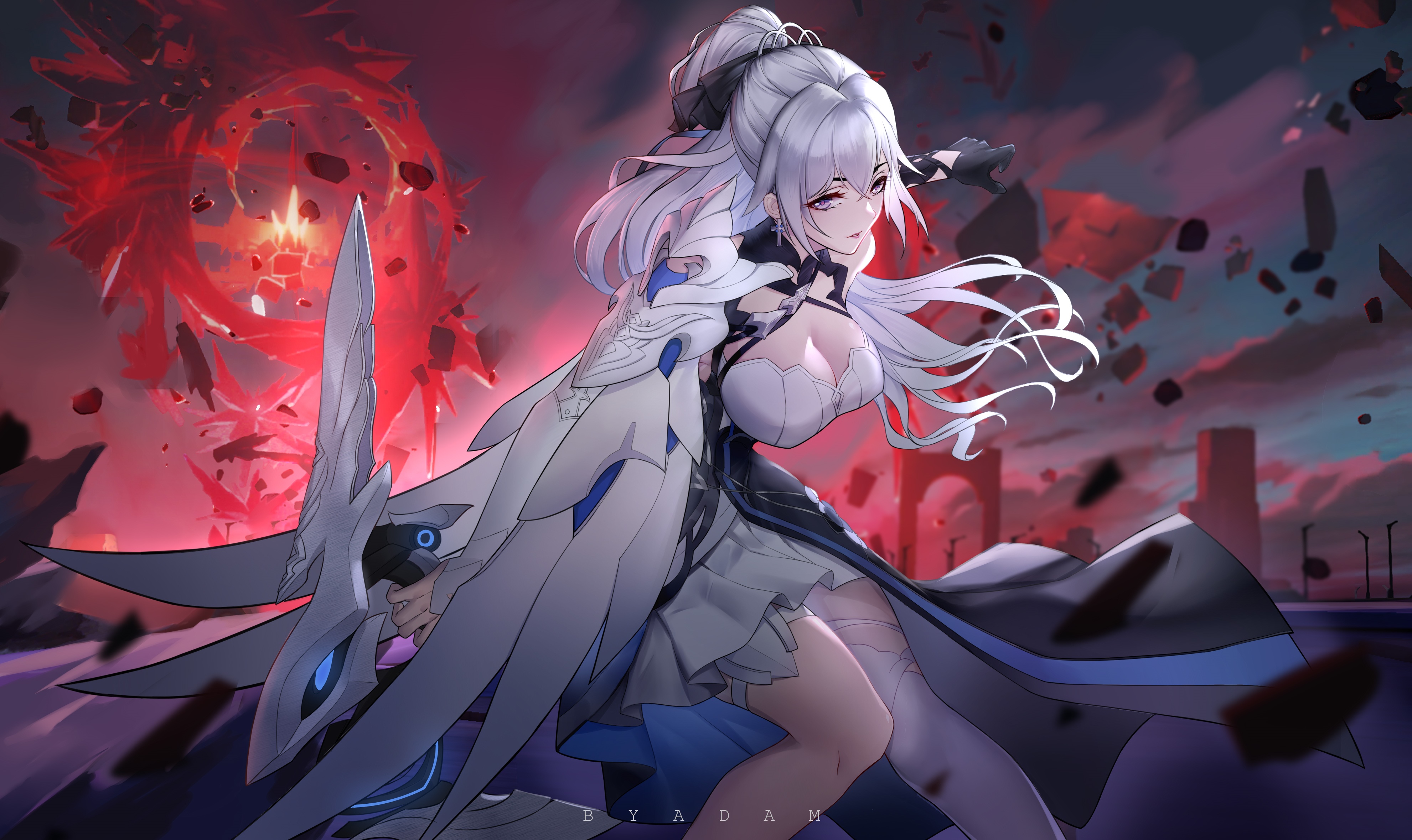 Bronya Zaychik from Honkai Impact 3rd with a weapon HD Wallpaper