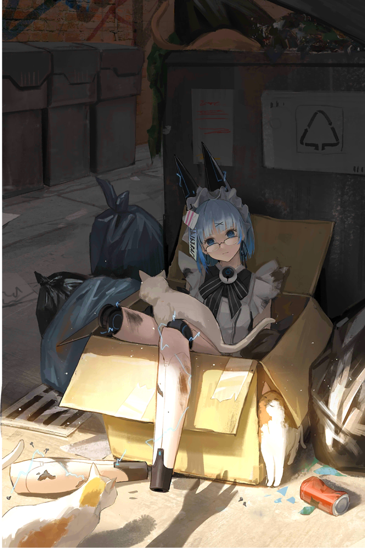 Maid Girl with Cats in Alleyway - Path to Nowhere HD Phone Wallpaper